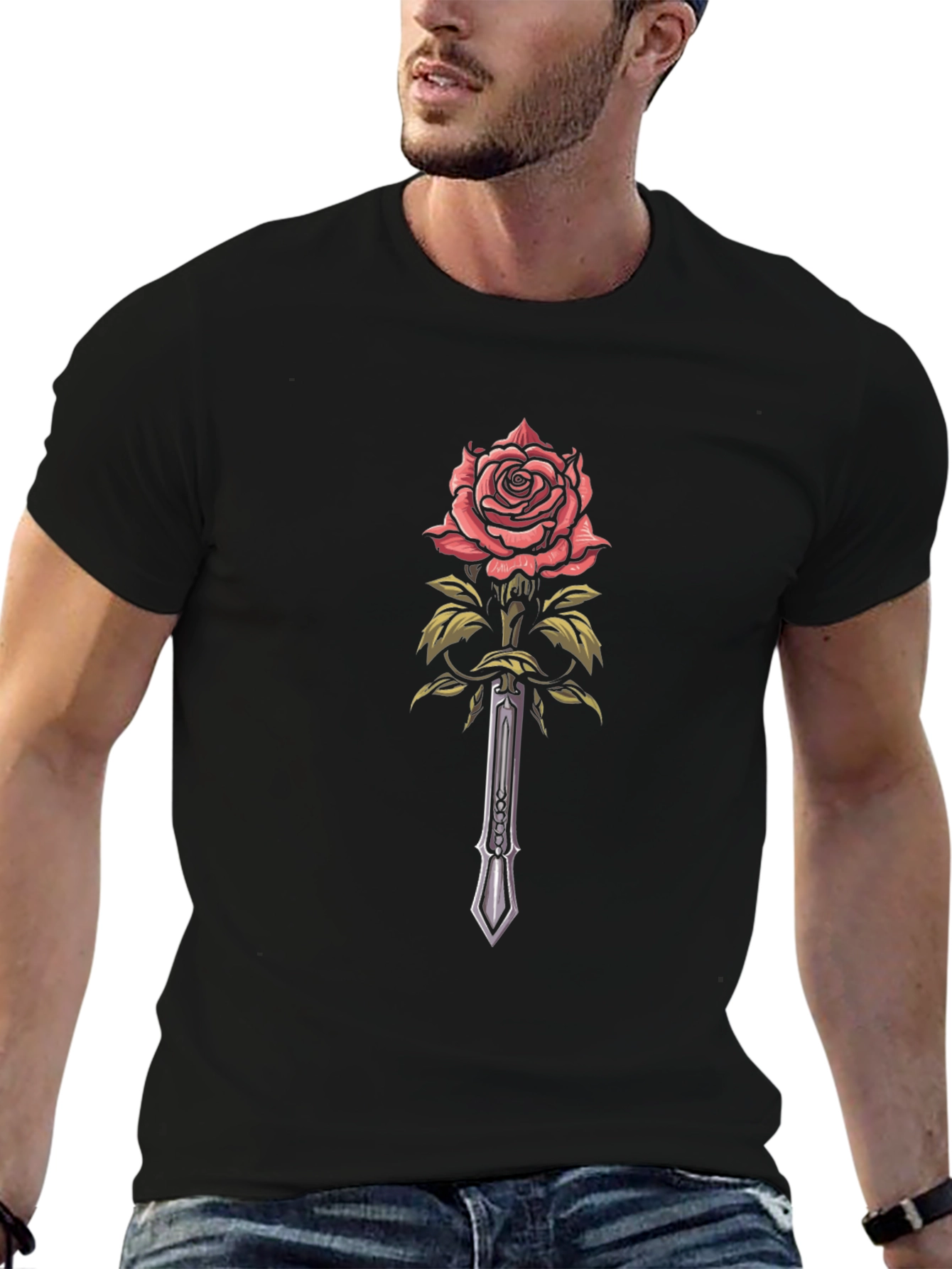 Rose & Sword Graphic Black T-Shirt