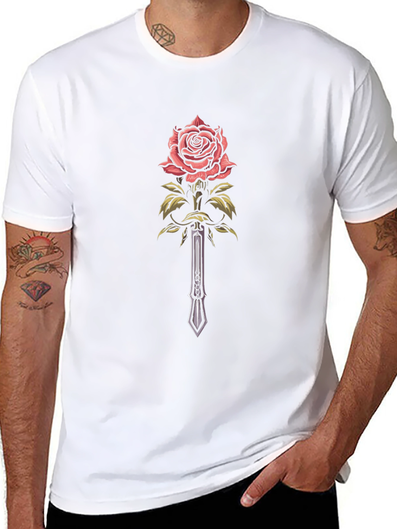 Rose & Sword Graphic Black T-Shirt