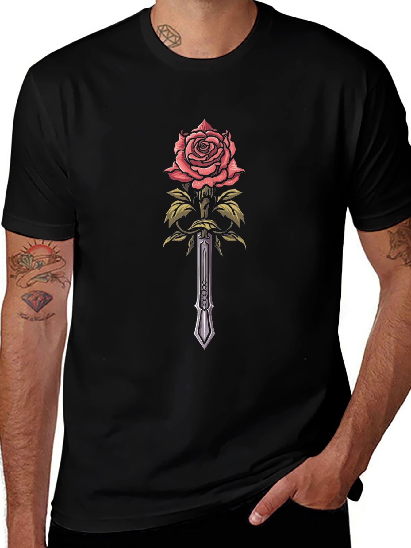 Rose & Sword Graphic Black T-Shirt