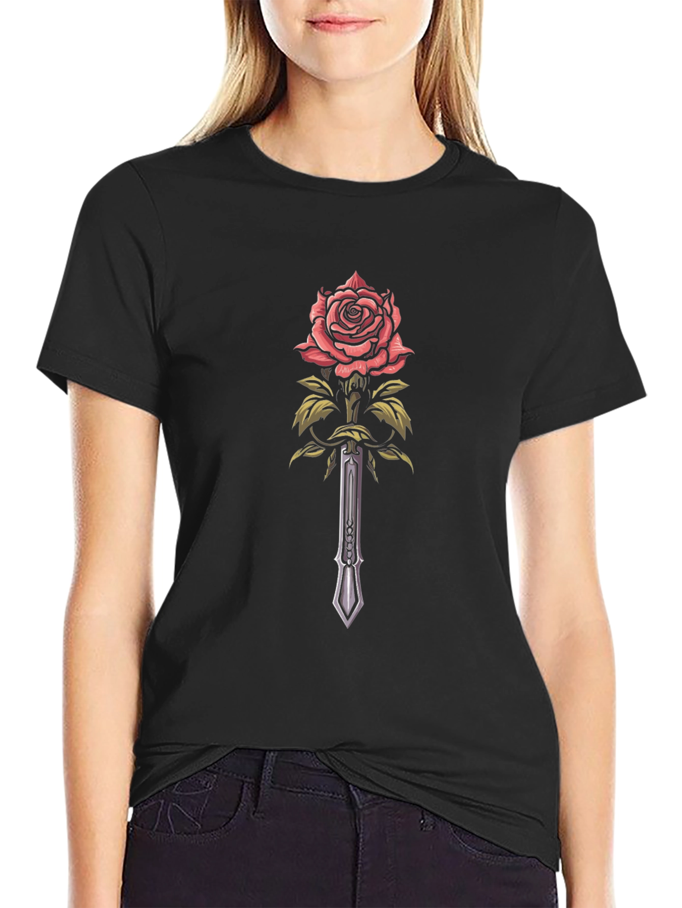 Rose & Sword Graphic Black T-Shirt