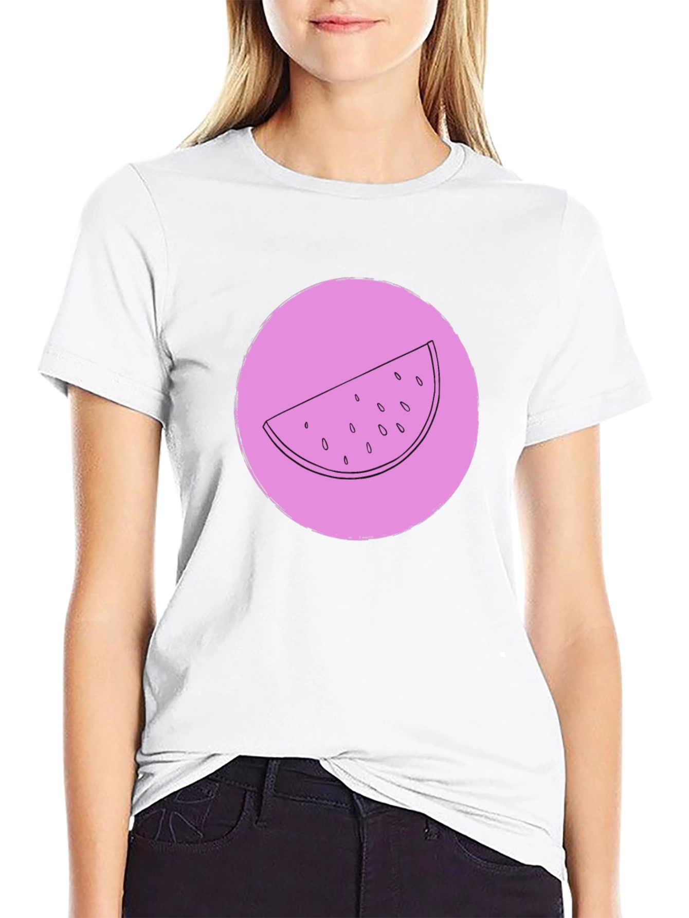 Watermelon Slice Graphic Tee - Black Crew Neck