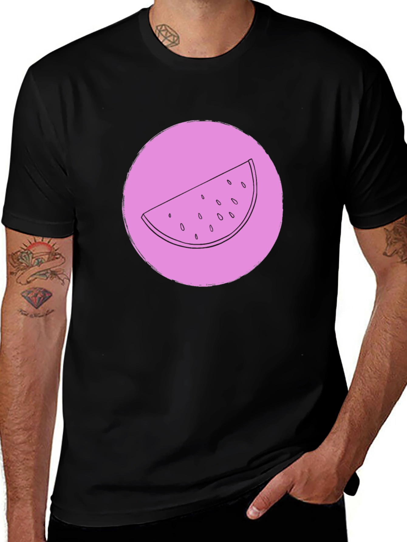 Watermelon Slice Graphic Tee - Black Crew Neck