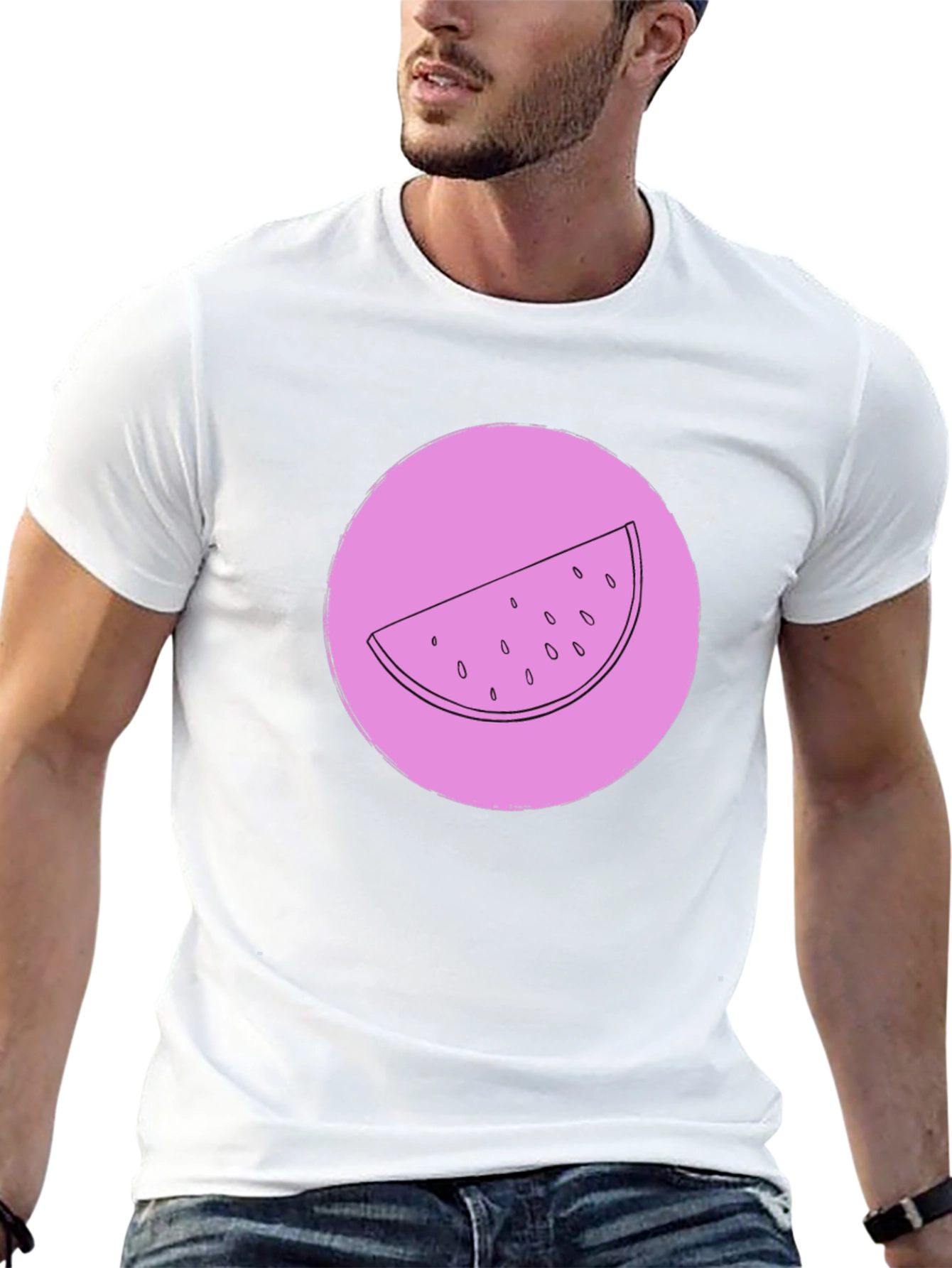 Watermelon Slice Graphic Tee - Black Crew Neck
