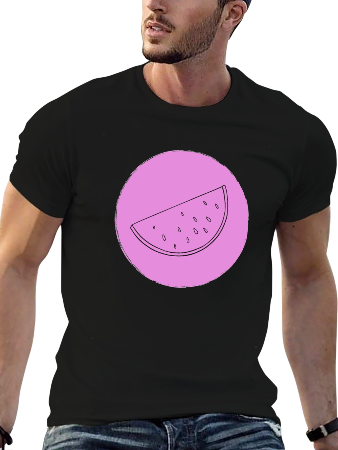 Watermelon Slice Graphic Tee - Black Crew Neck