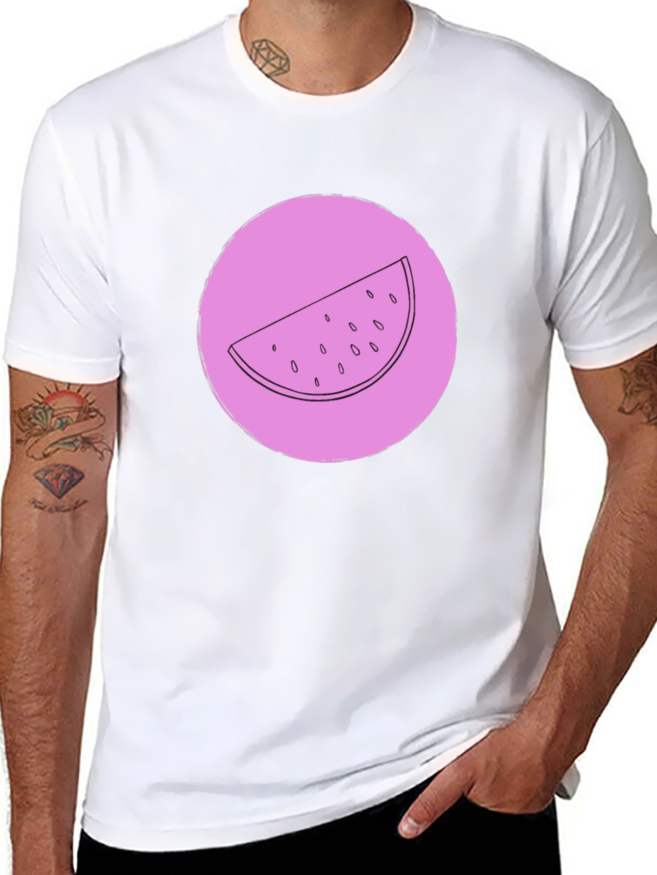 Watermelon Slice Graphic Tee - Black Crew Neck