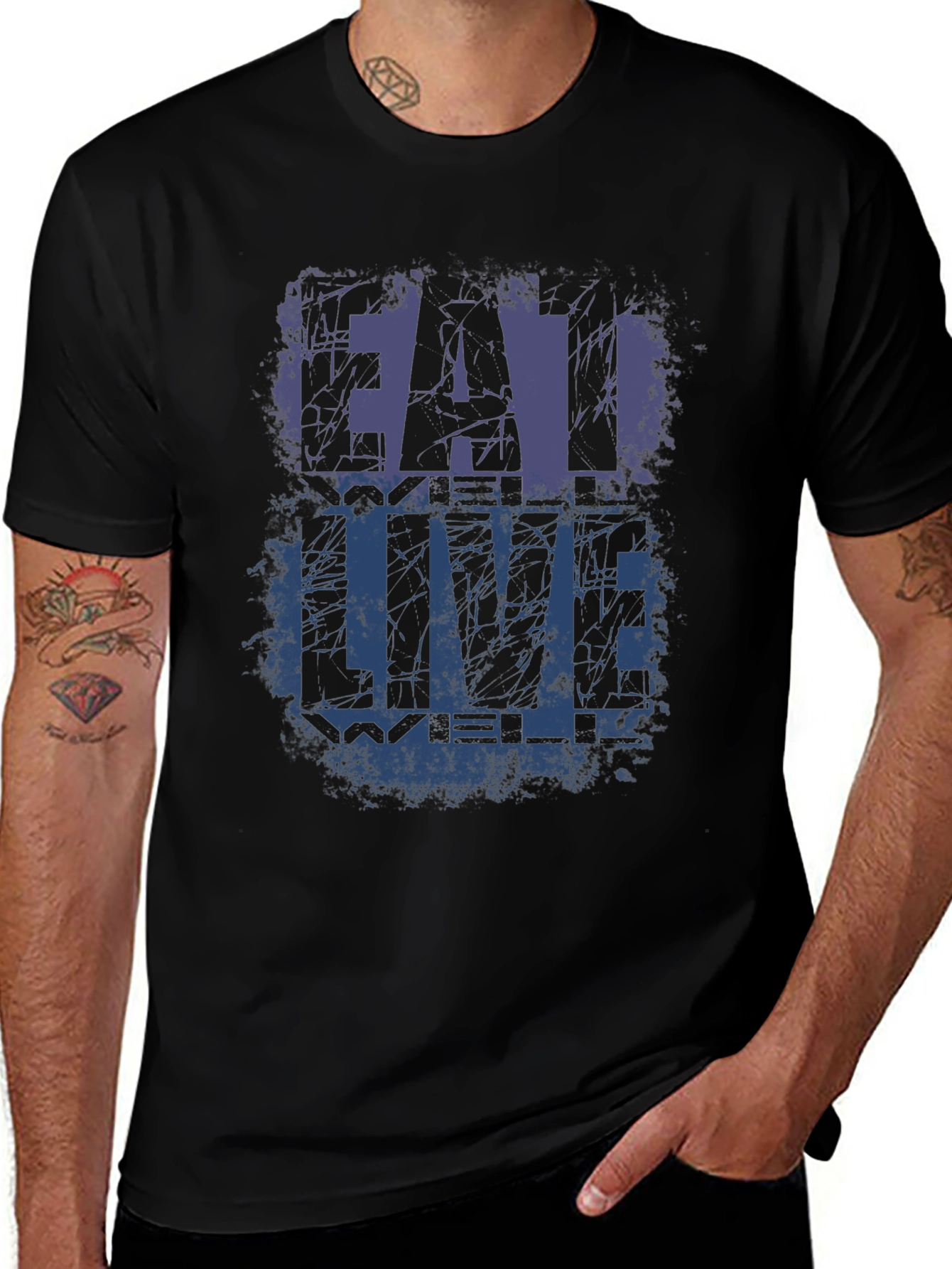Eat Well Live Well Black Graphic T-Shirt