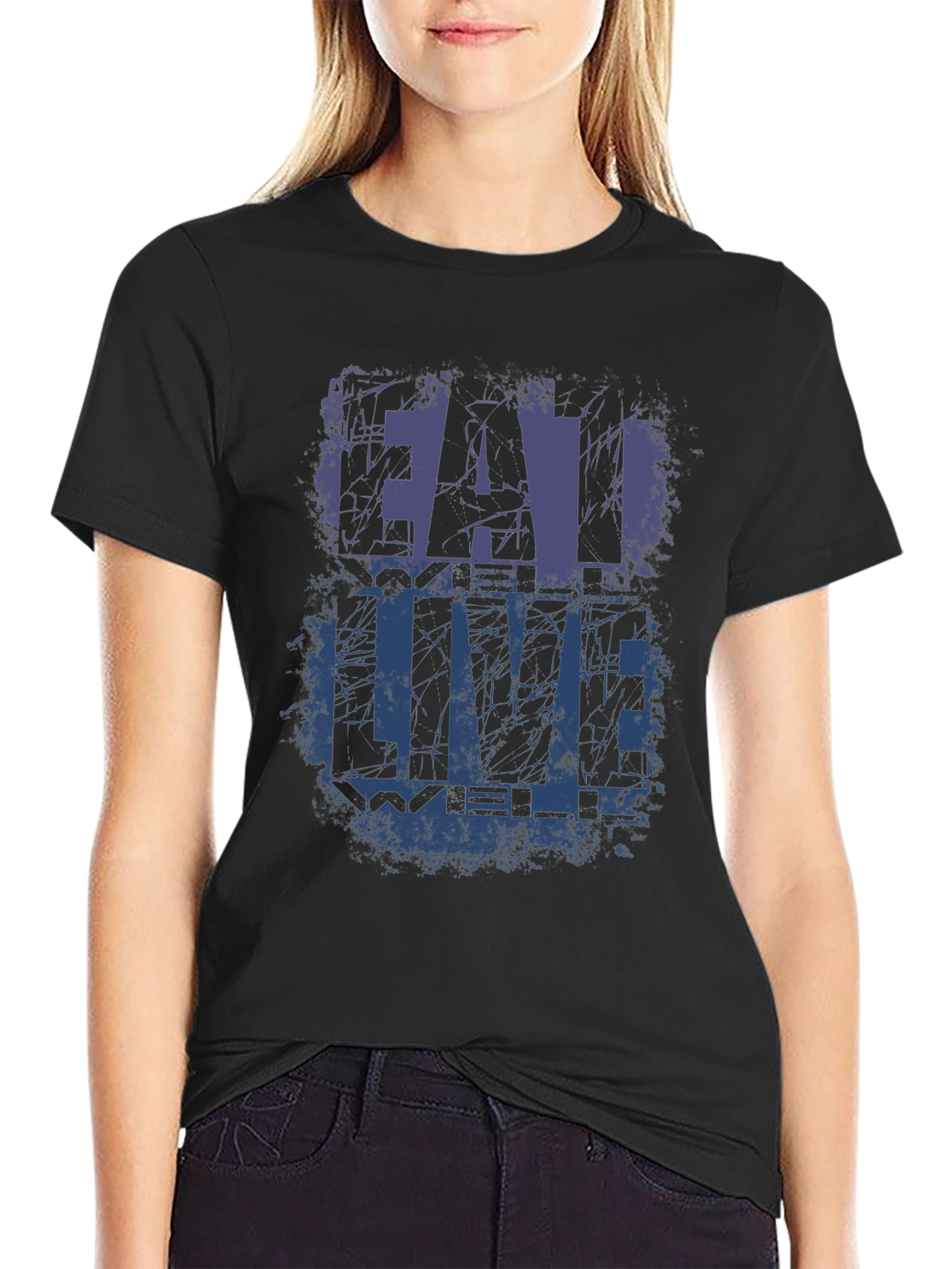Eat Well Live Well Black Graphic T-Shirt