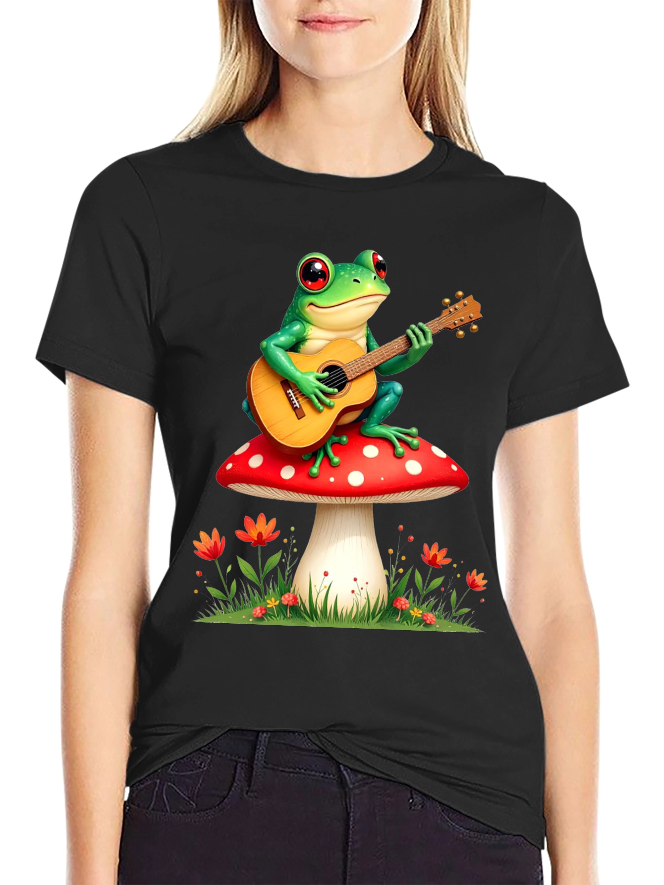 Frog Playing Guitar Mushroom T-Shirt