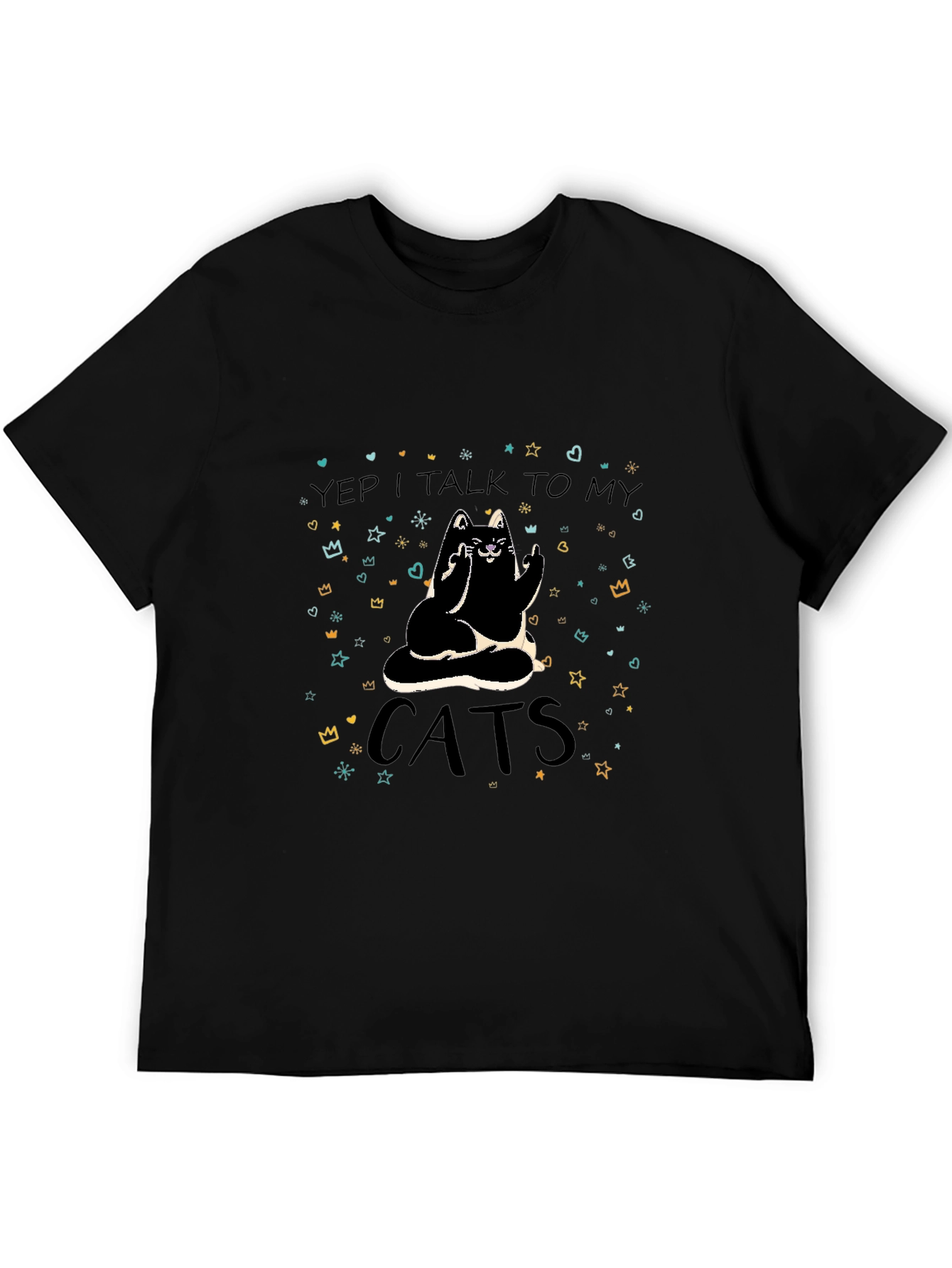 Yep I Talk To My Cats Black T-Shirt