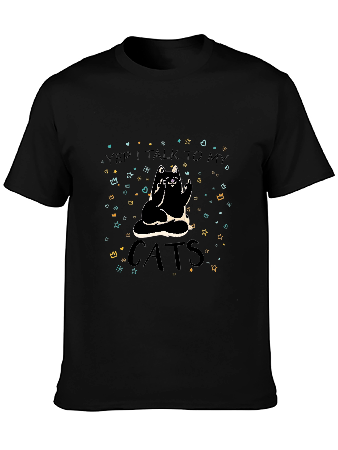 Yep I Talk To My Cats Black T-Shirt
