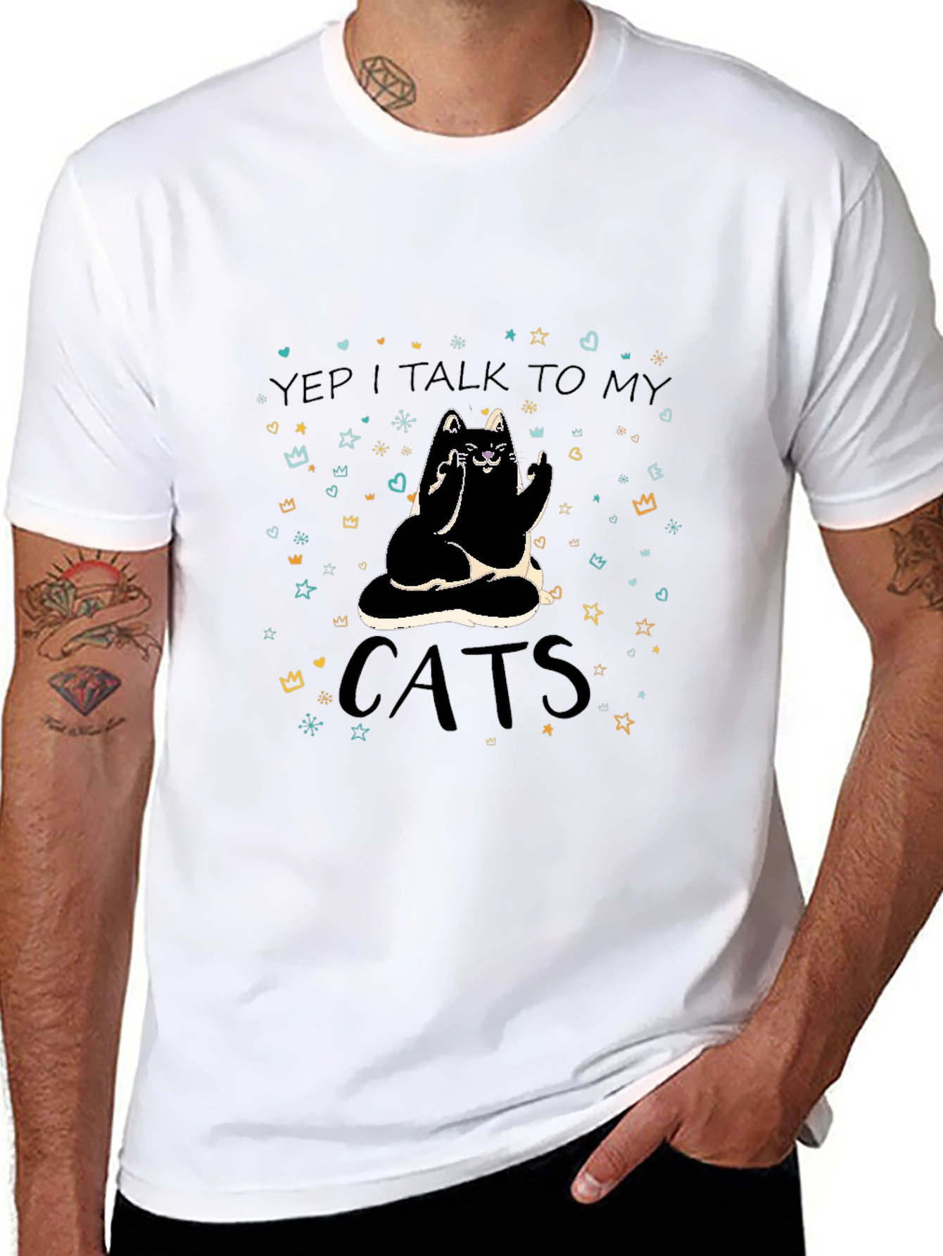 Yep I Talk To My Cats Black T-Shirt