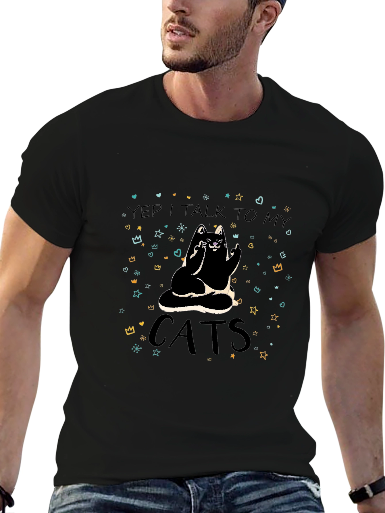 Yep I Talk To My Cats Black T-Shirt