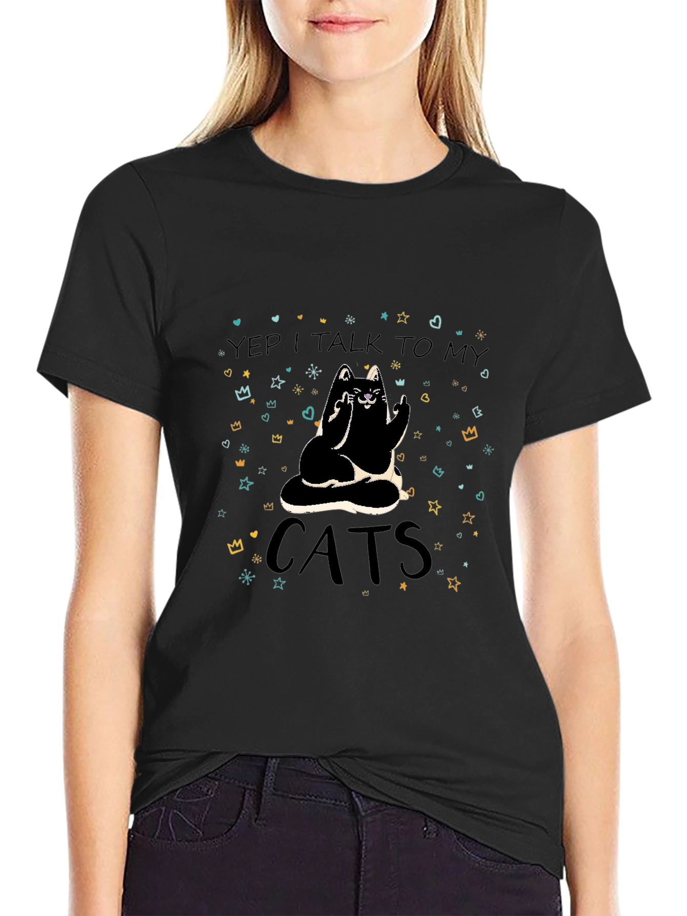 Yep I Talk To My Cats Black T-Shirt