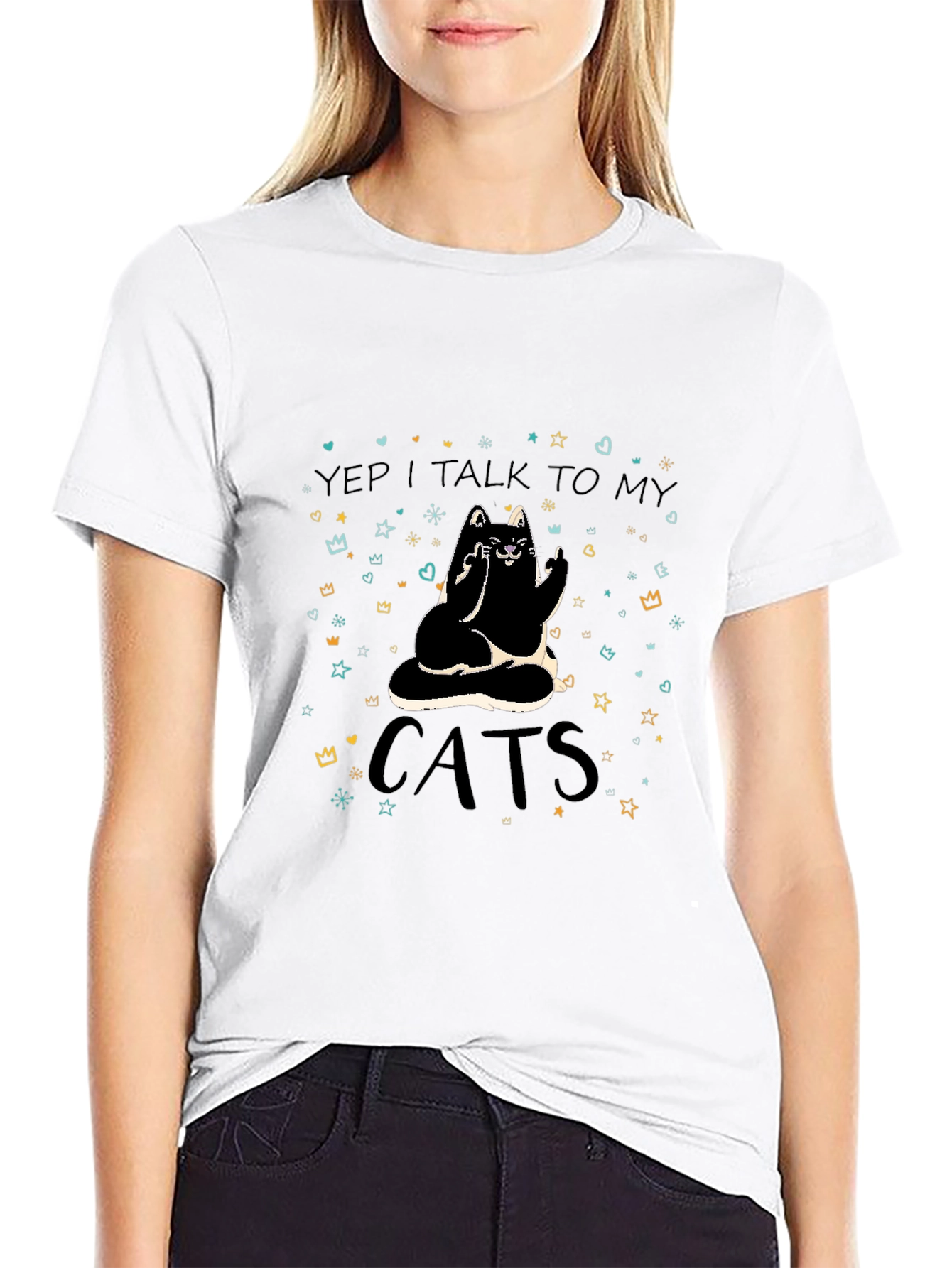 Yep I Talk To My Cats Black T-Shirt