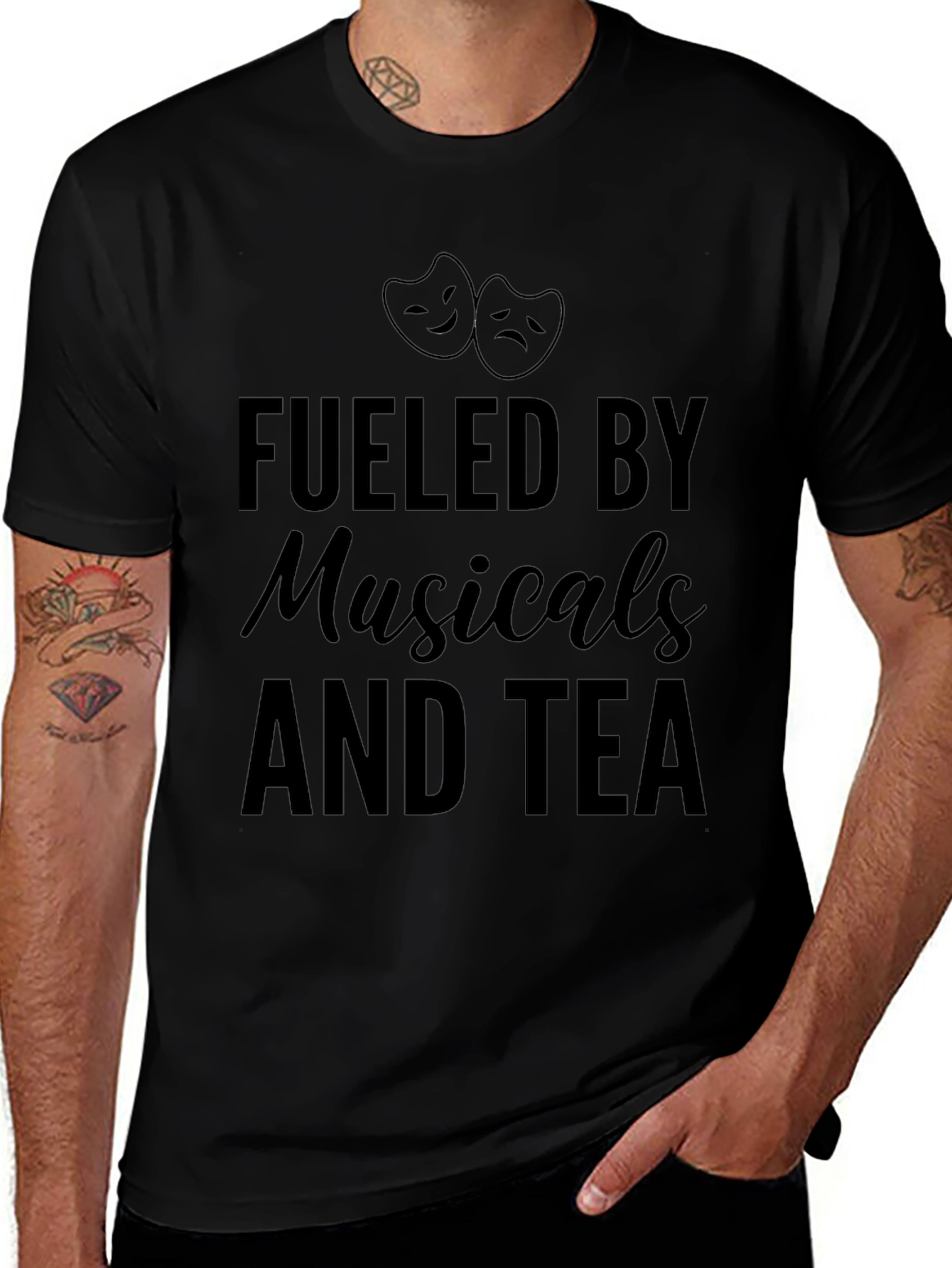 Fueled by Musicals and Tea Black Graphic T-Shirt