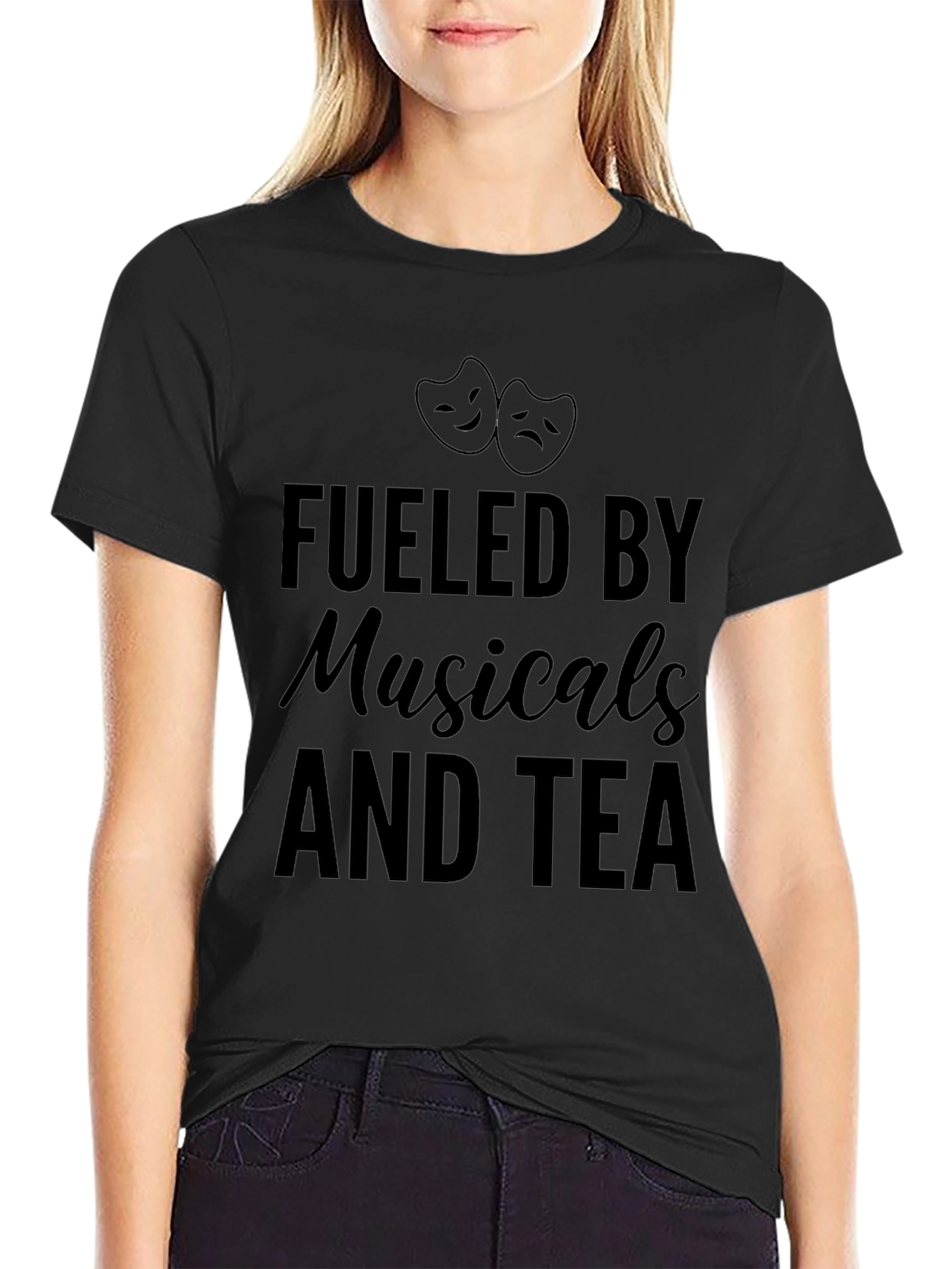 Fueled by Musicals and Tea Black Graphic T-Shirt