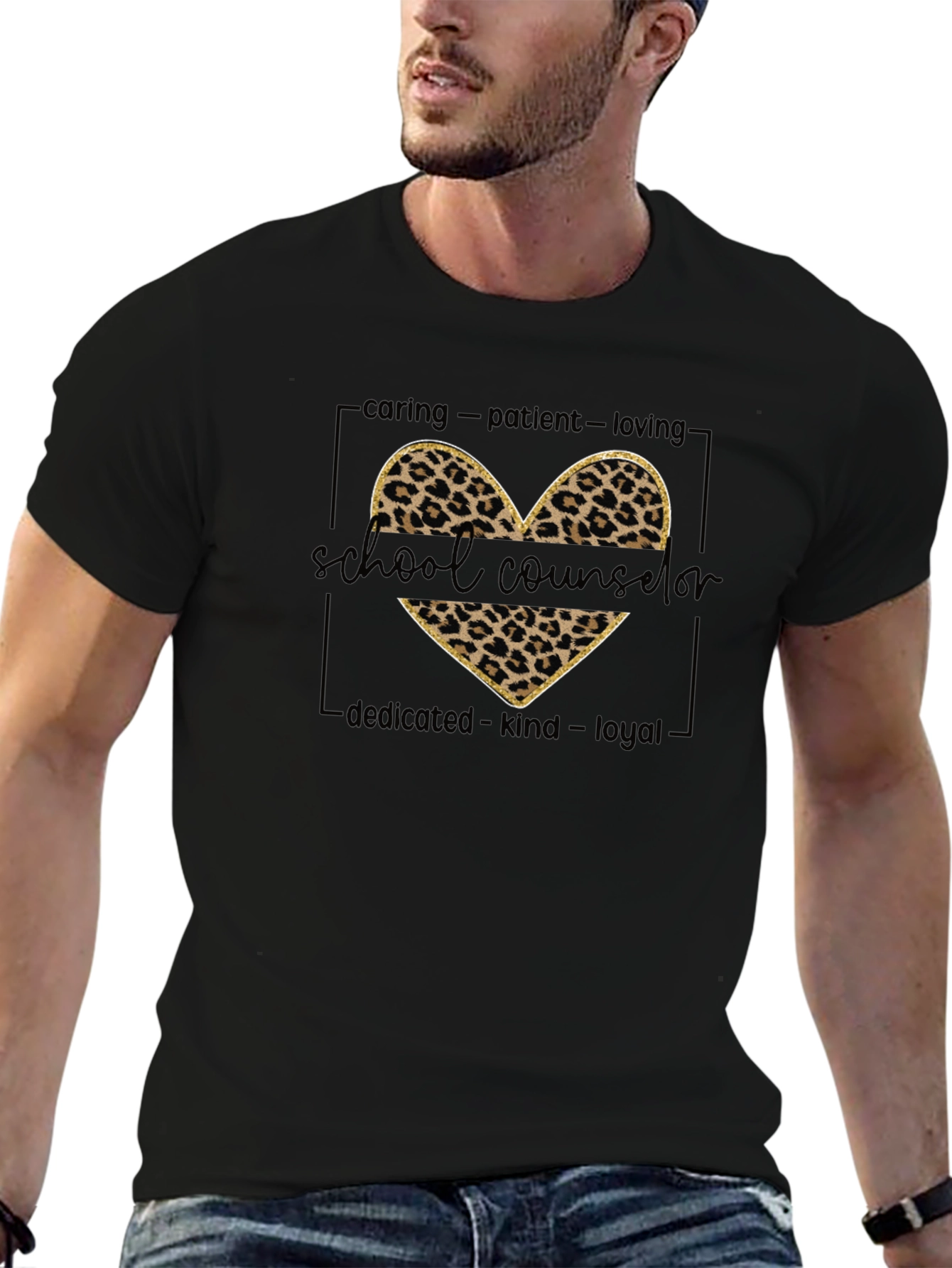 School Counselor Leopard Heart T-Shirt