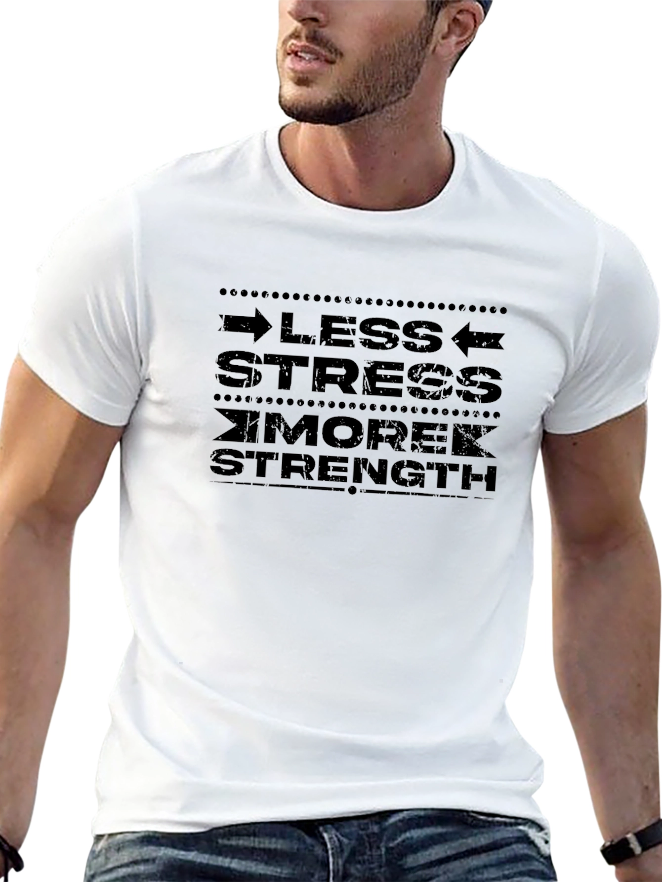 Less Stress More Strength Black Graphic T-Shirt
