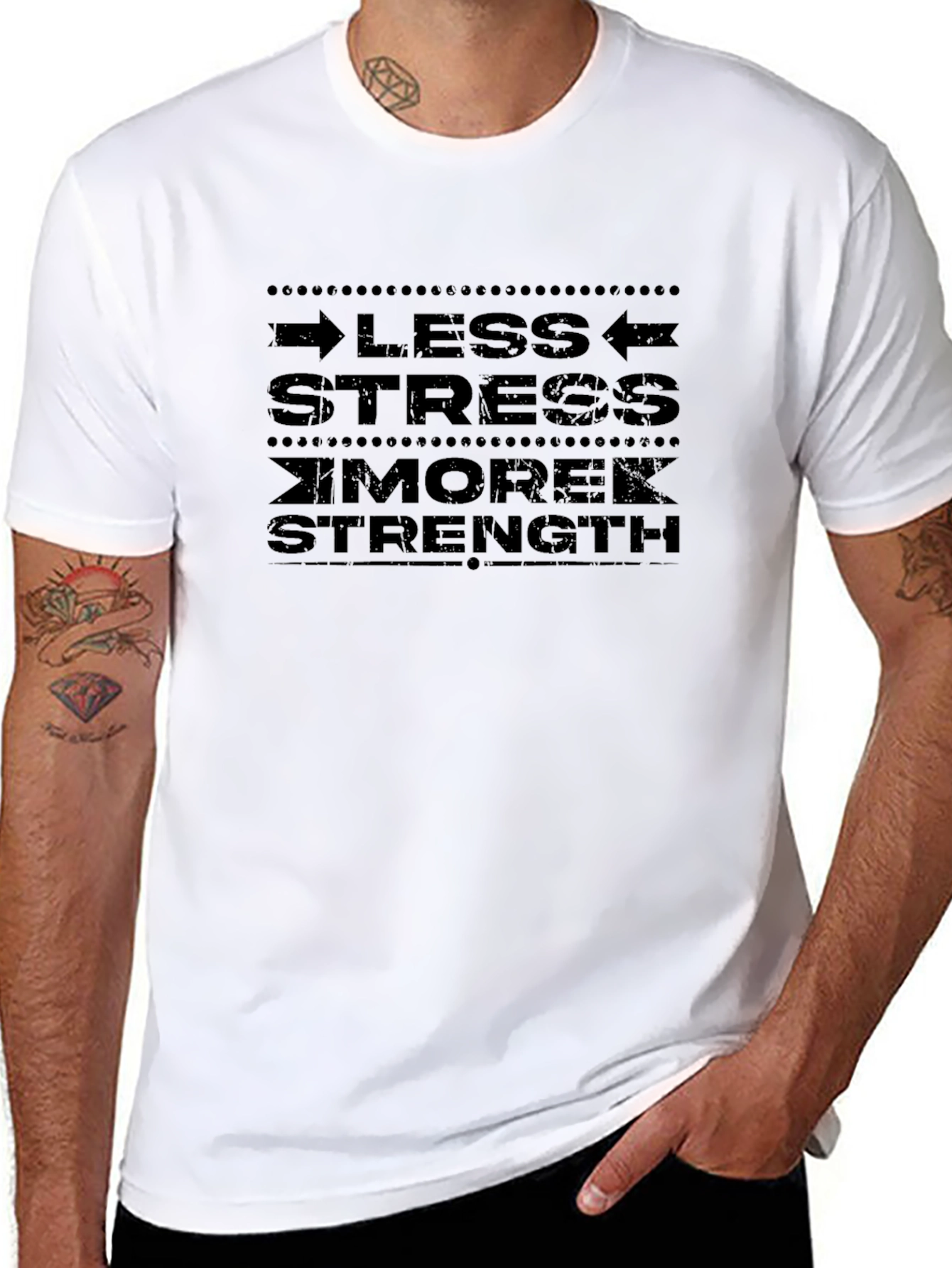 Less Stress More Strength Black Graphic T-Shirt