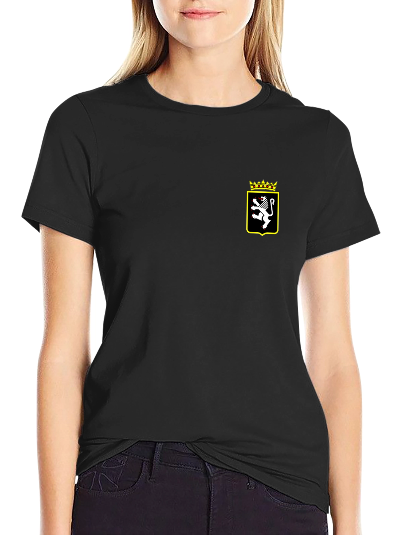 Embroidered Lion Crest Black T-Shirt