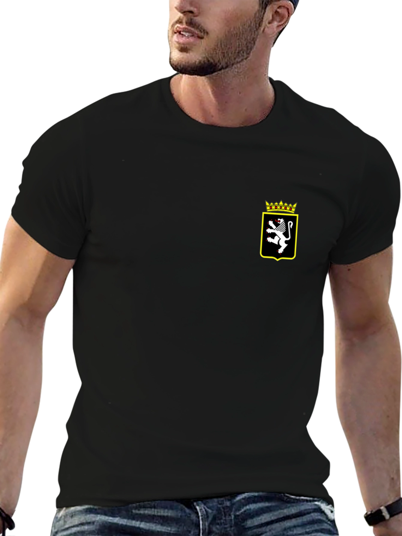 Embroidered Lion Crest Black T-Shirt