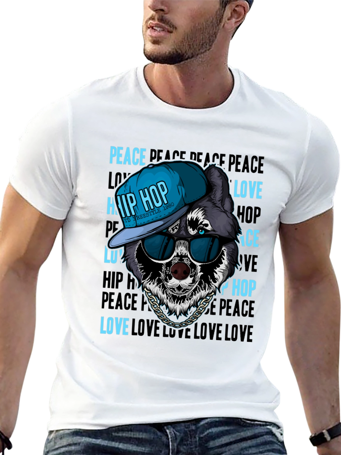Hip Hop Wolf Graphic T-Shirt