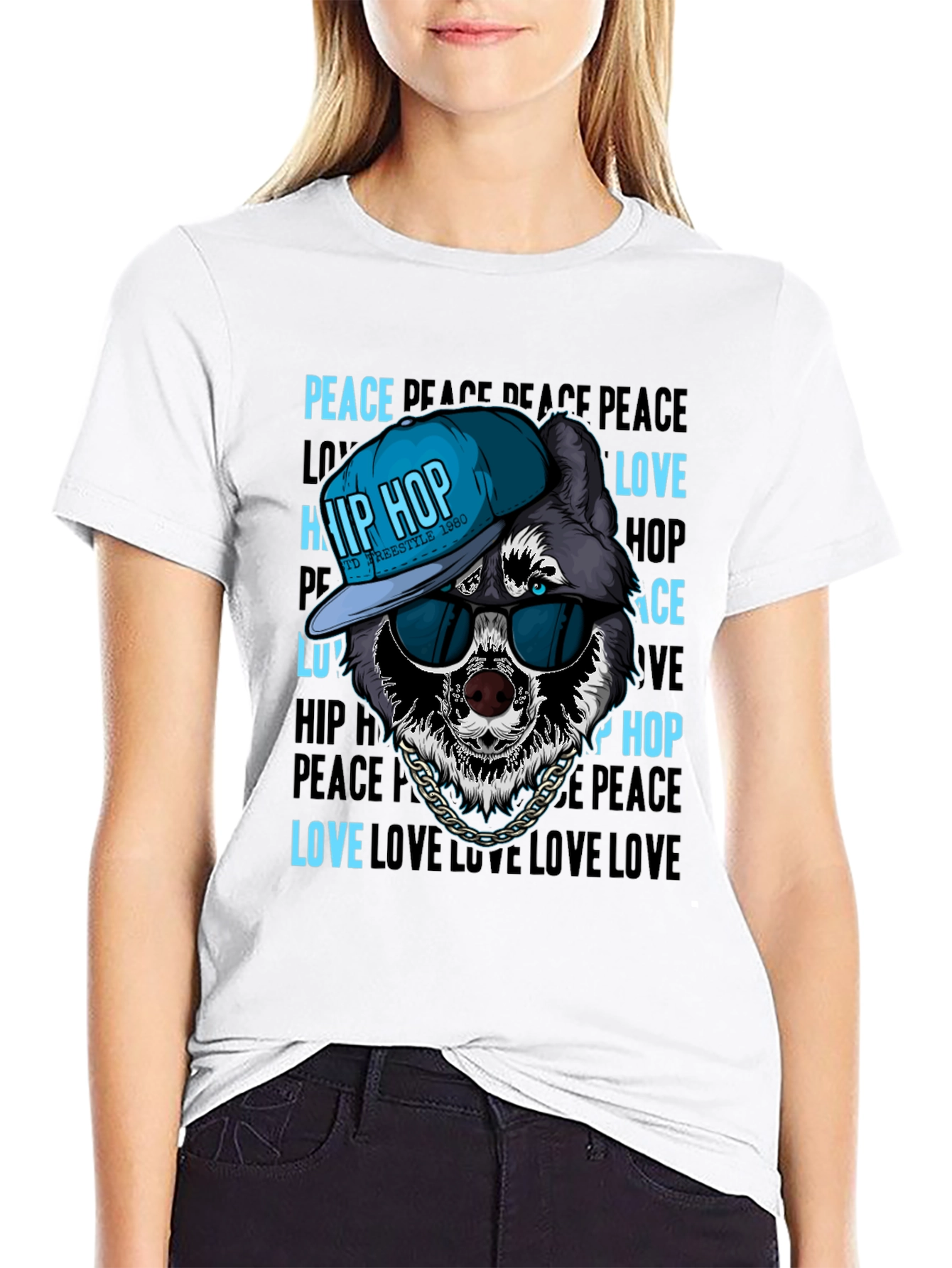 Hip Hop Wolf Graphic T-Shirt