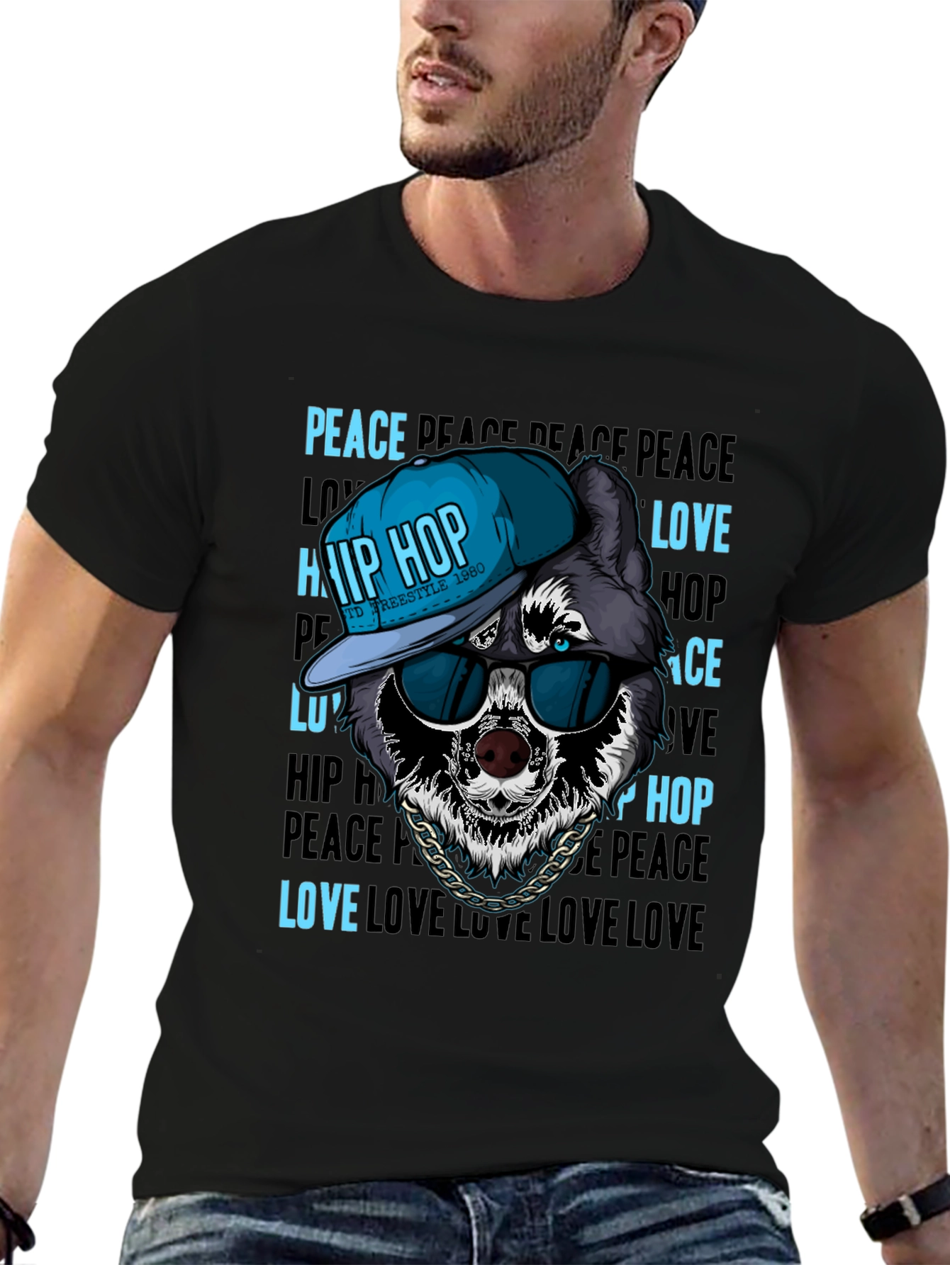 Hip Hop Wolf Graphic T-Shirt