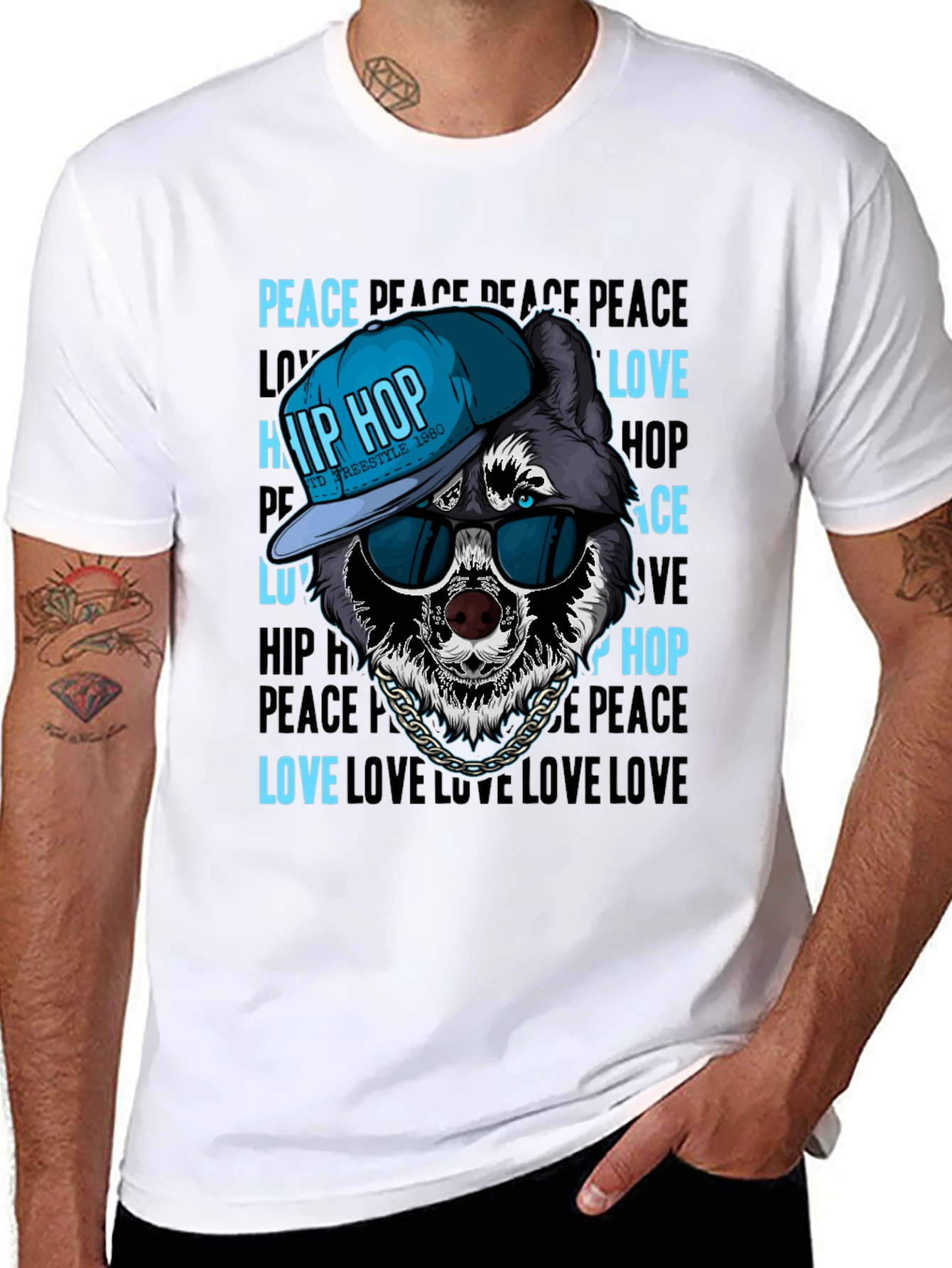 Hip Hop Wolf Graphic T-Shirt
