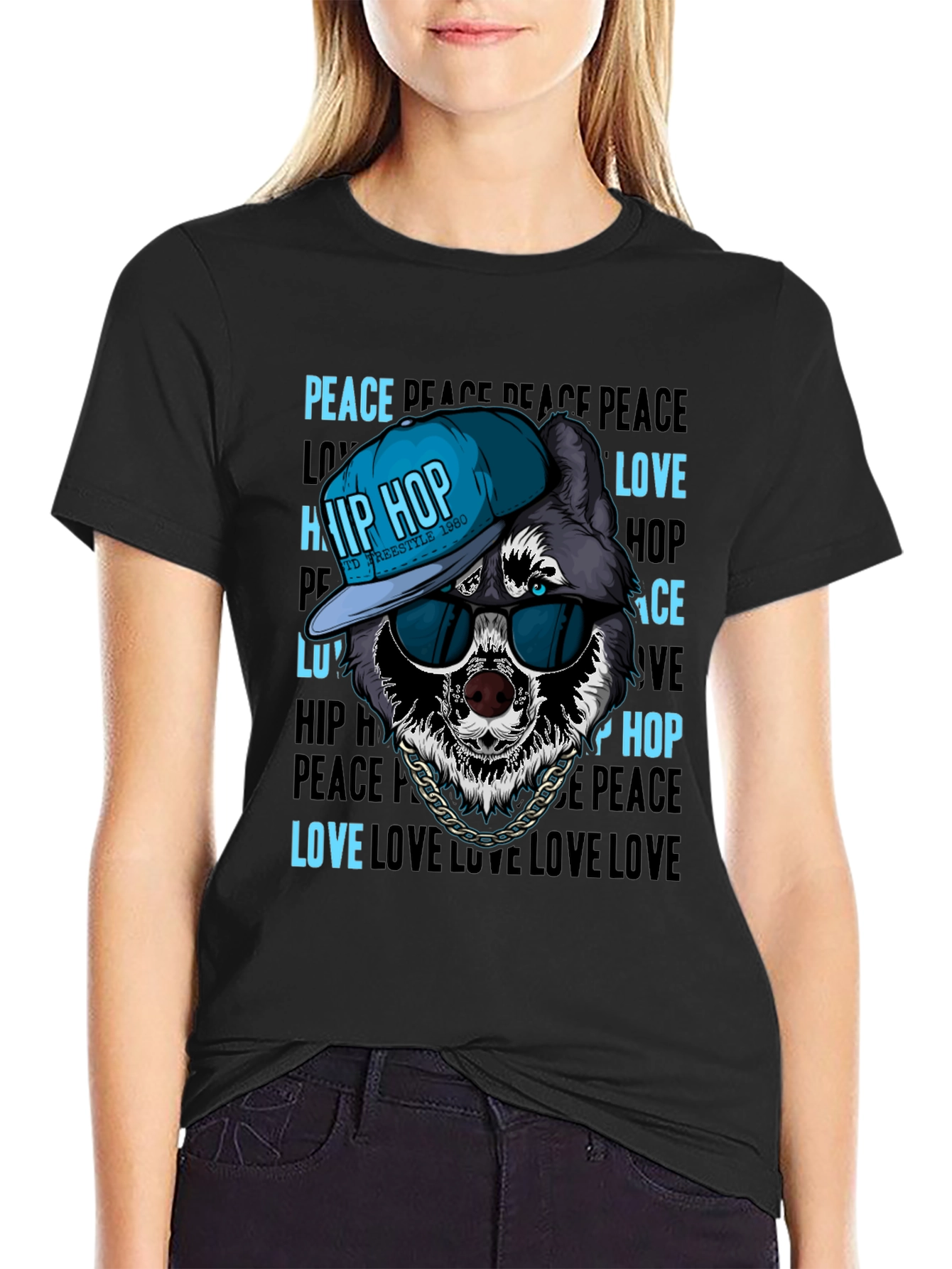 Hip Hop Wolf Graphic T-Shirt