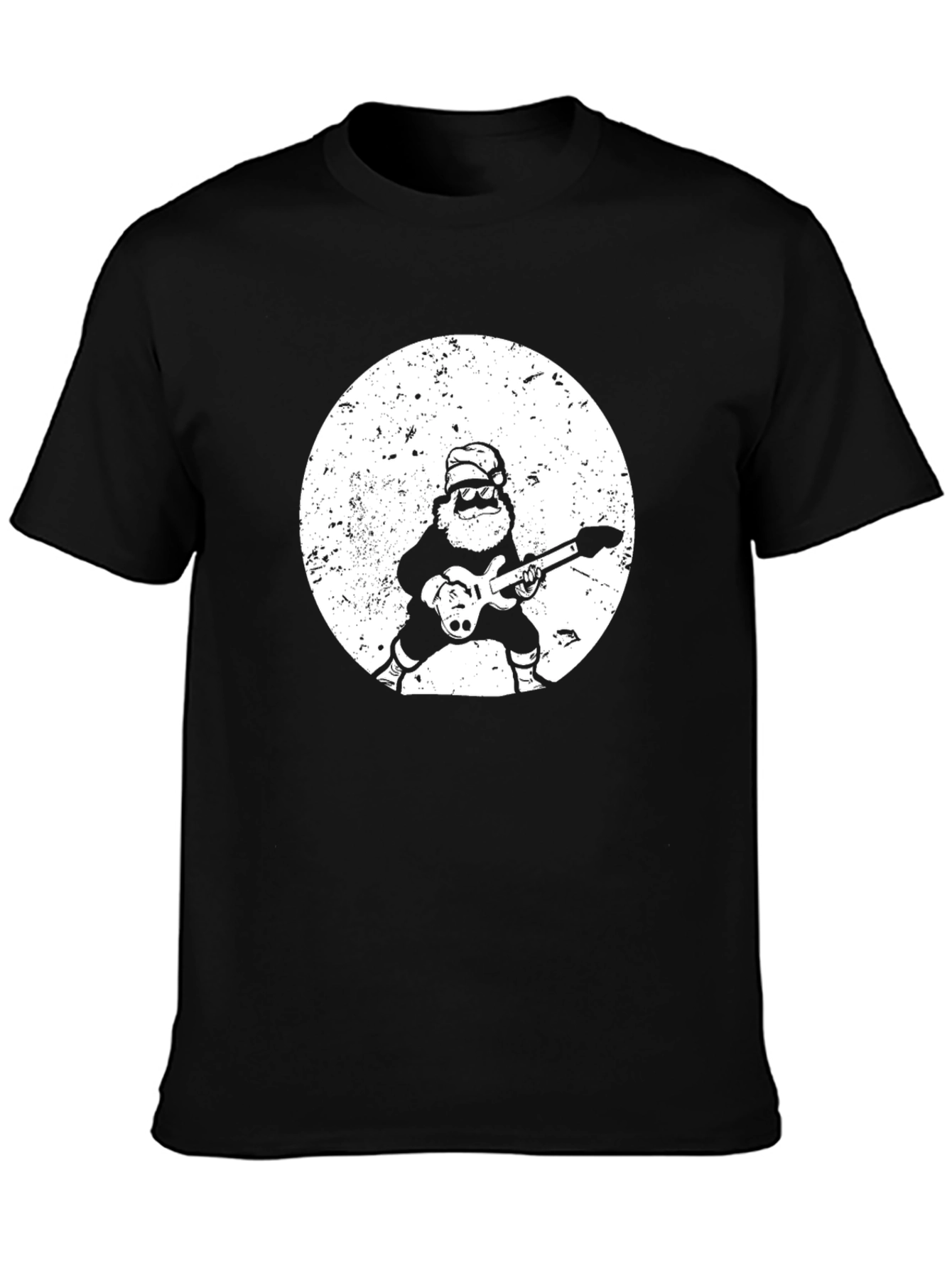Rockin Santa Graphic Tee - Black Cotton T-Shirt