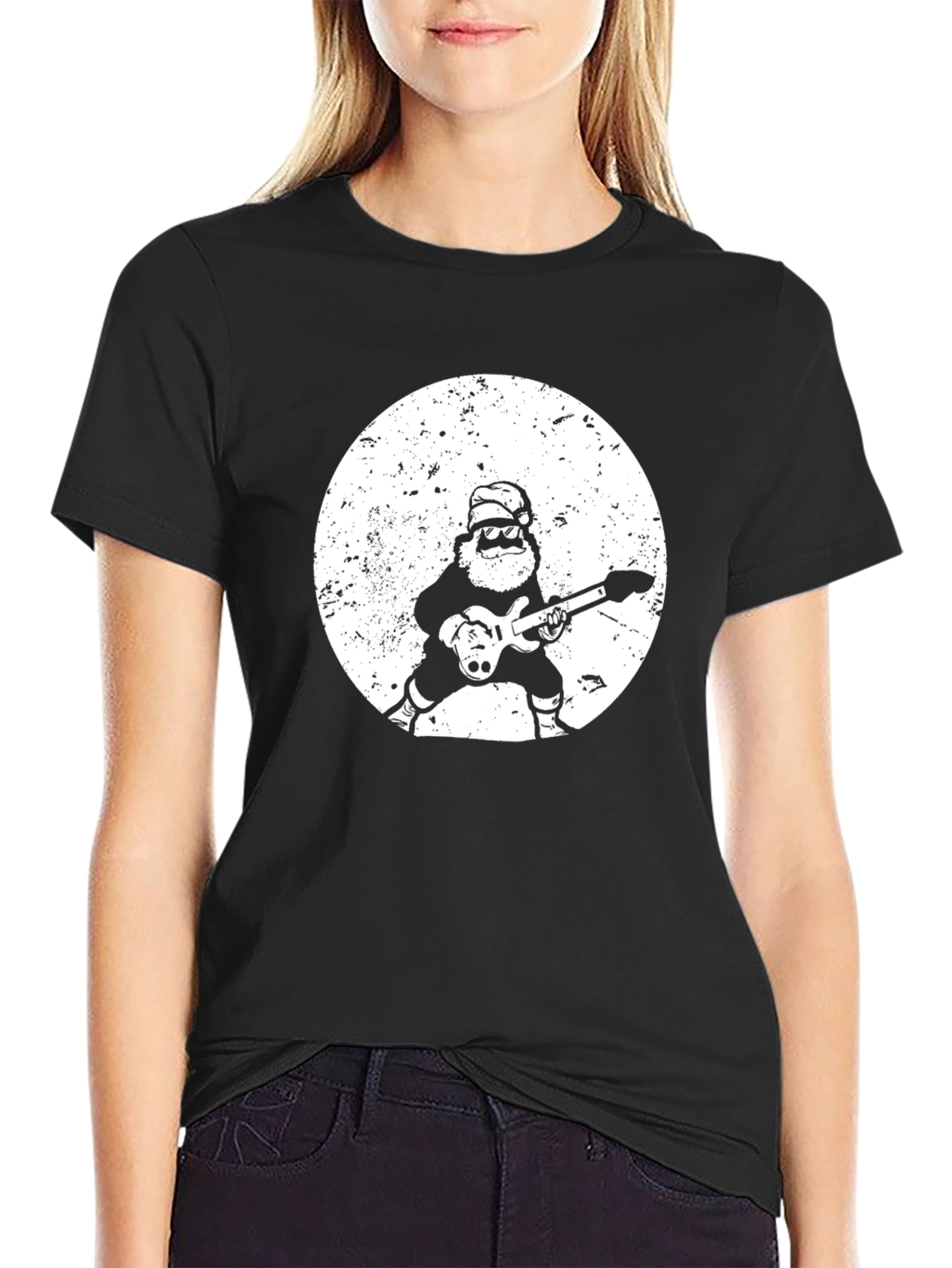Rockin Santa Graphic Tee - Black Cotton T-Shirt