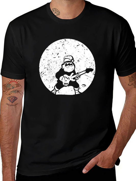 Rockin Santa Graphic Tee - Black Cotton T-Shirt
