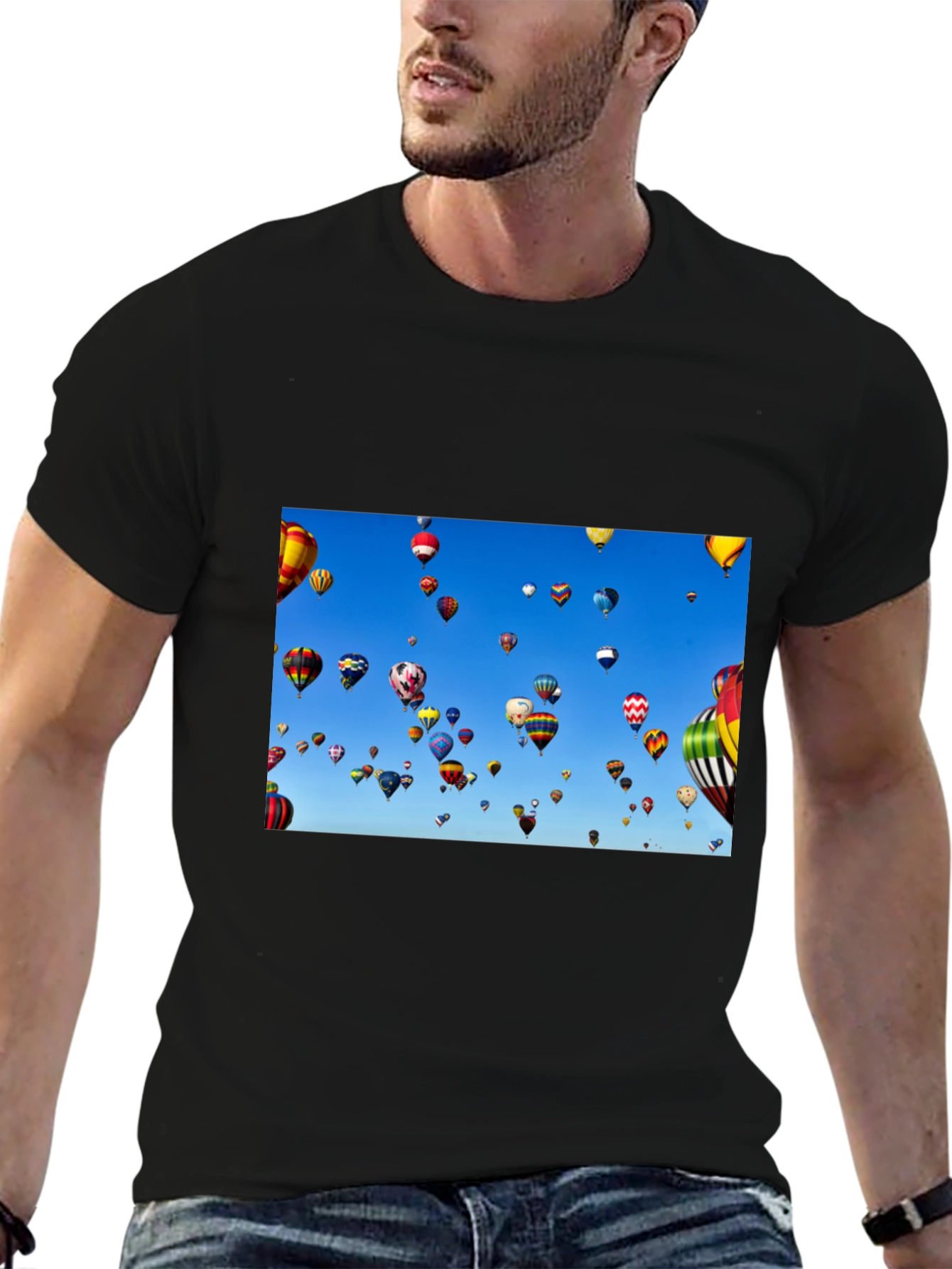 Hot Air Balloon Sky Black Tee