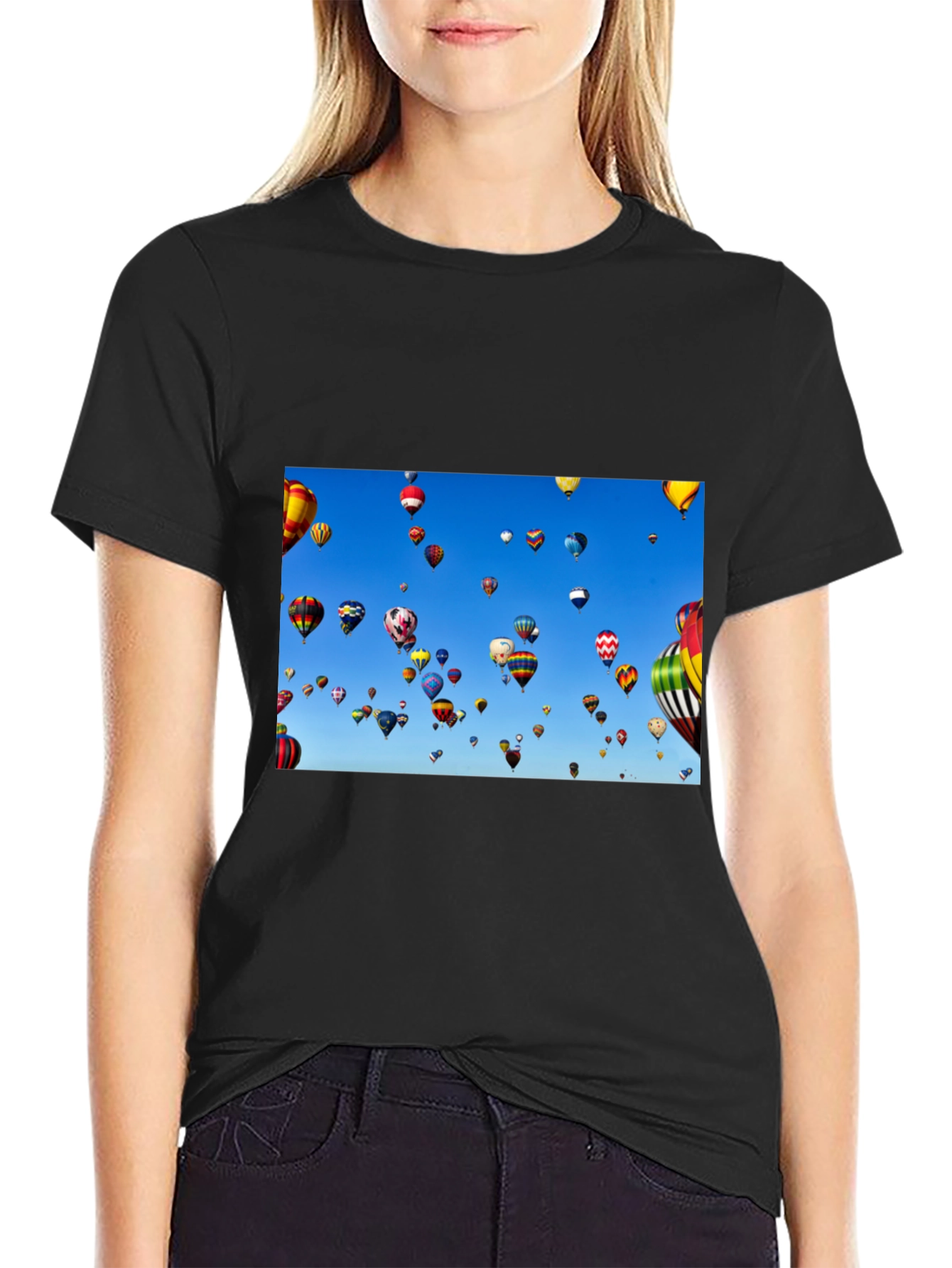 Hot Air Balloon Sky Black Tee
