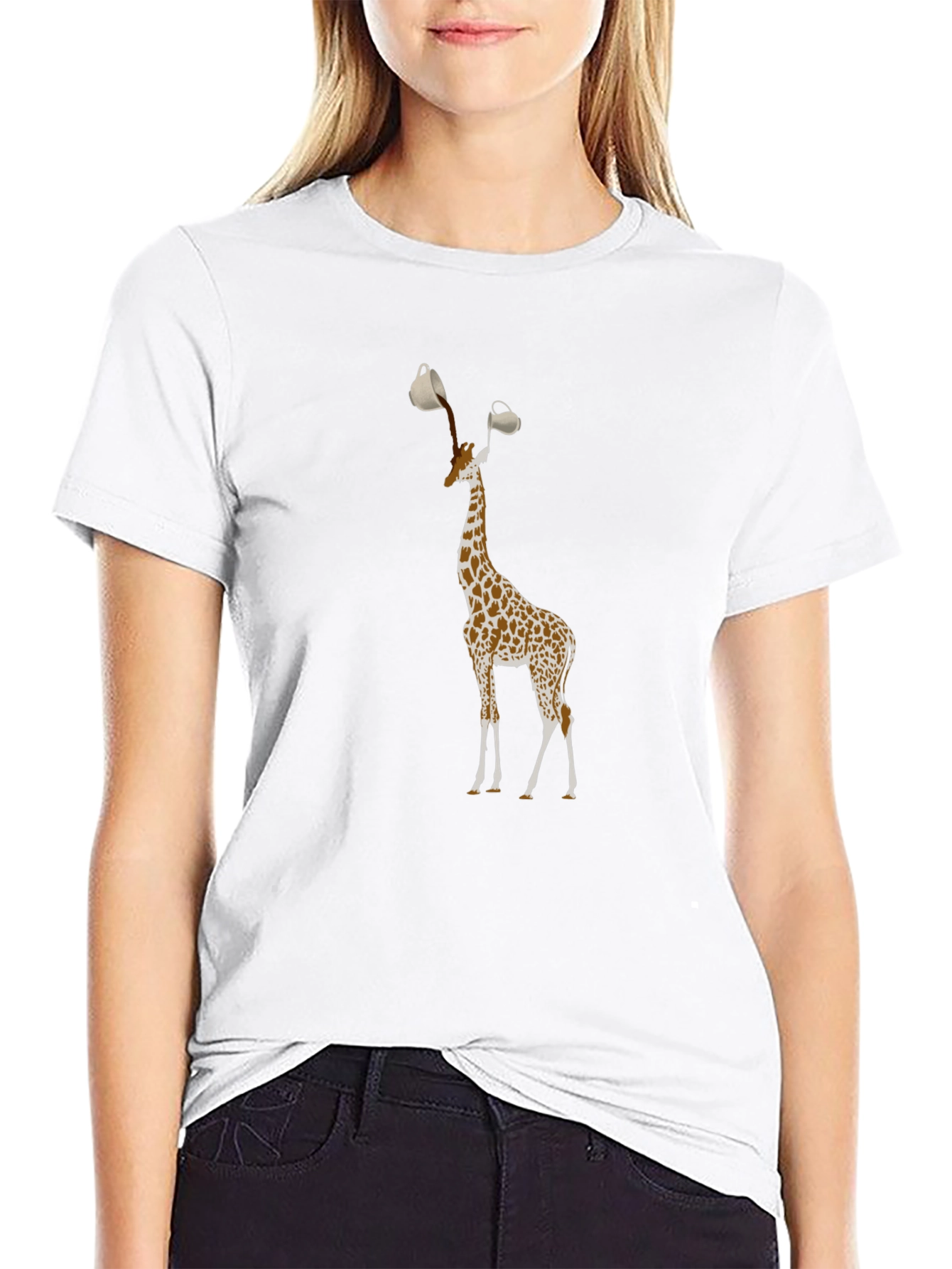 Giraffe Coffee Cup T-Shirt - Quirky Animal Tee