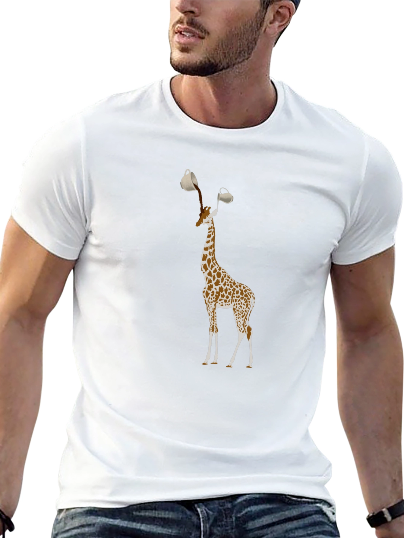 Giraffe Coffee Cup T-Shirt - Quirky Animal Tee