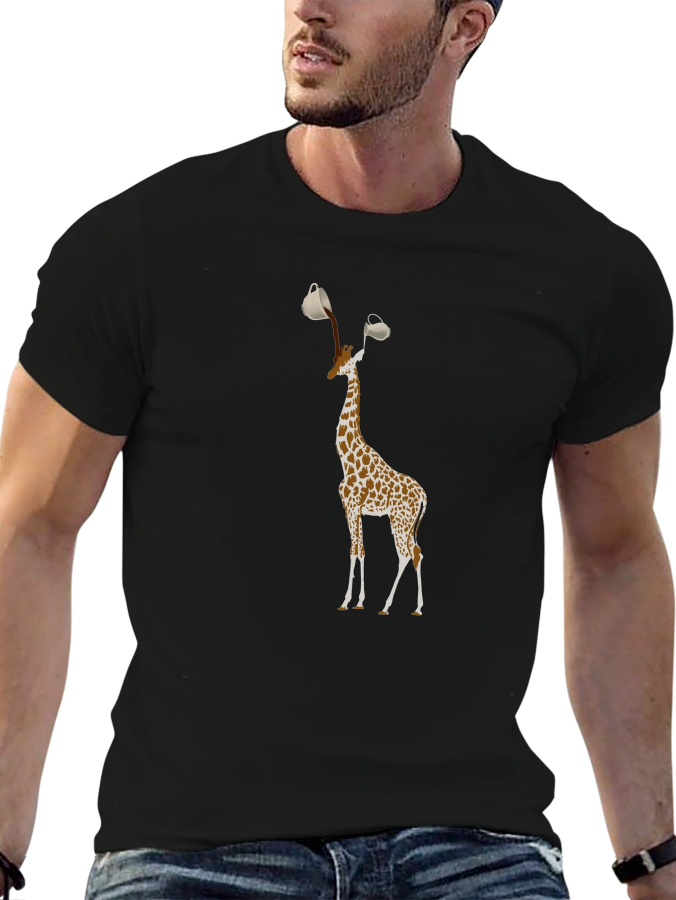 Giraffe Coffee Cup T-Shirt - Quirky Animal Tee