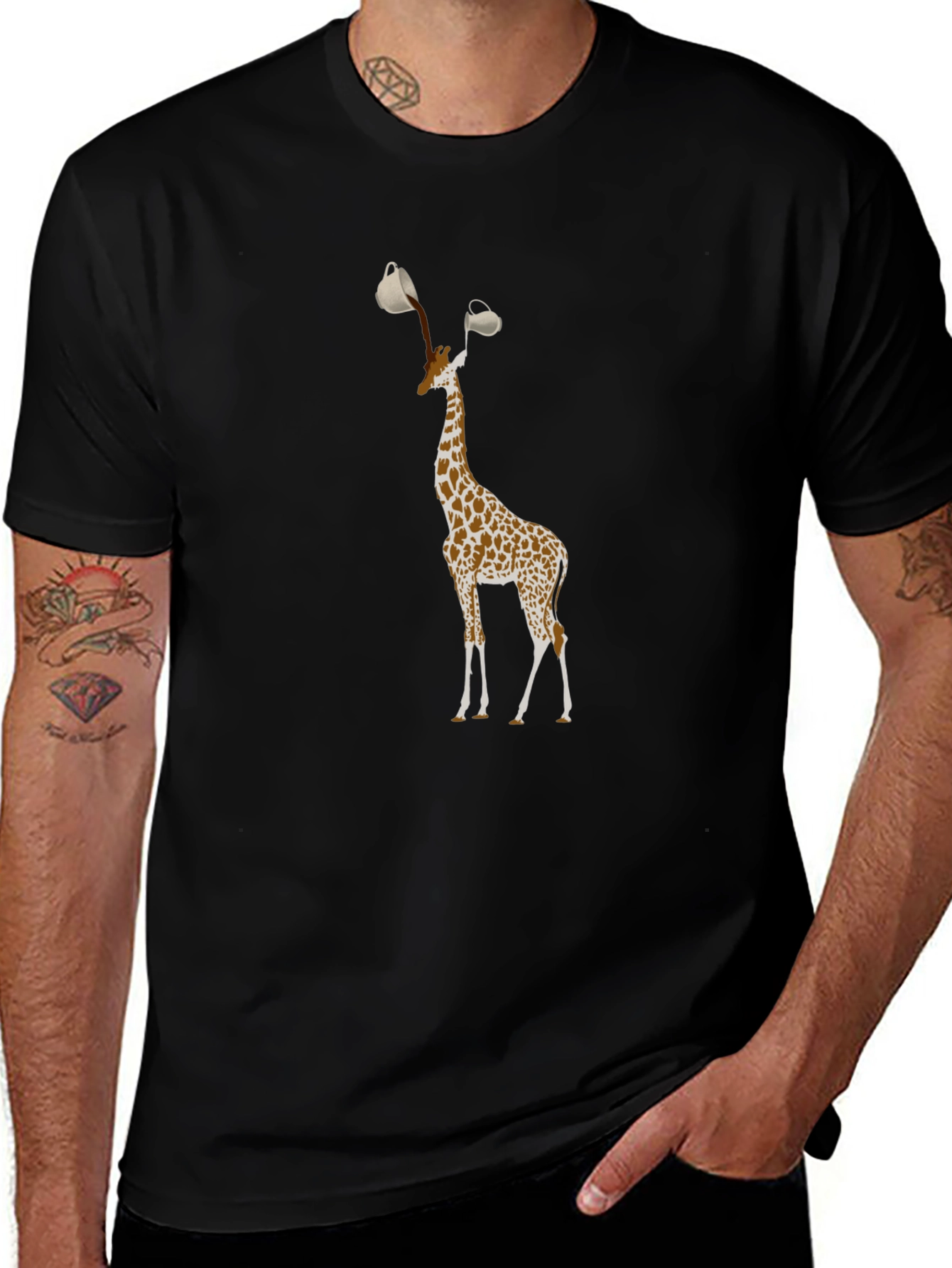 Giraffe Coffee Cup T-Shirt - Quirky Animal Tee