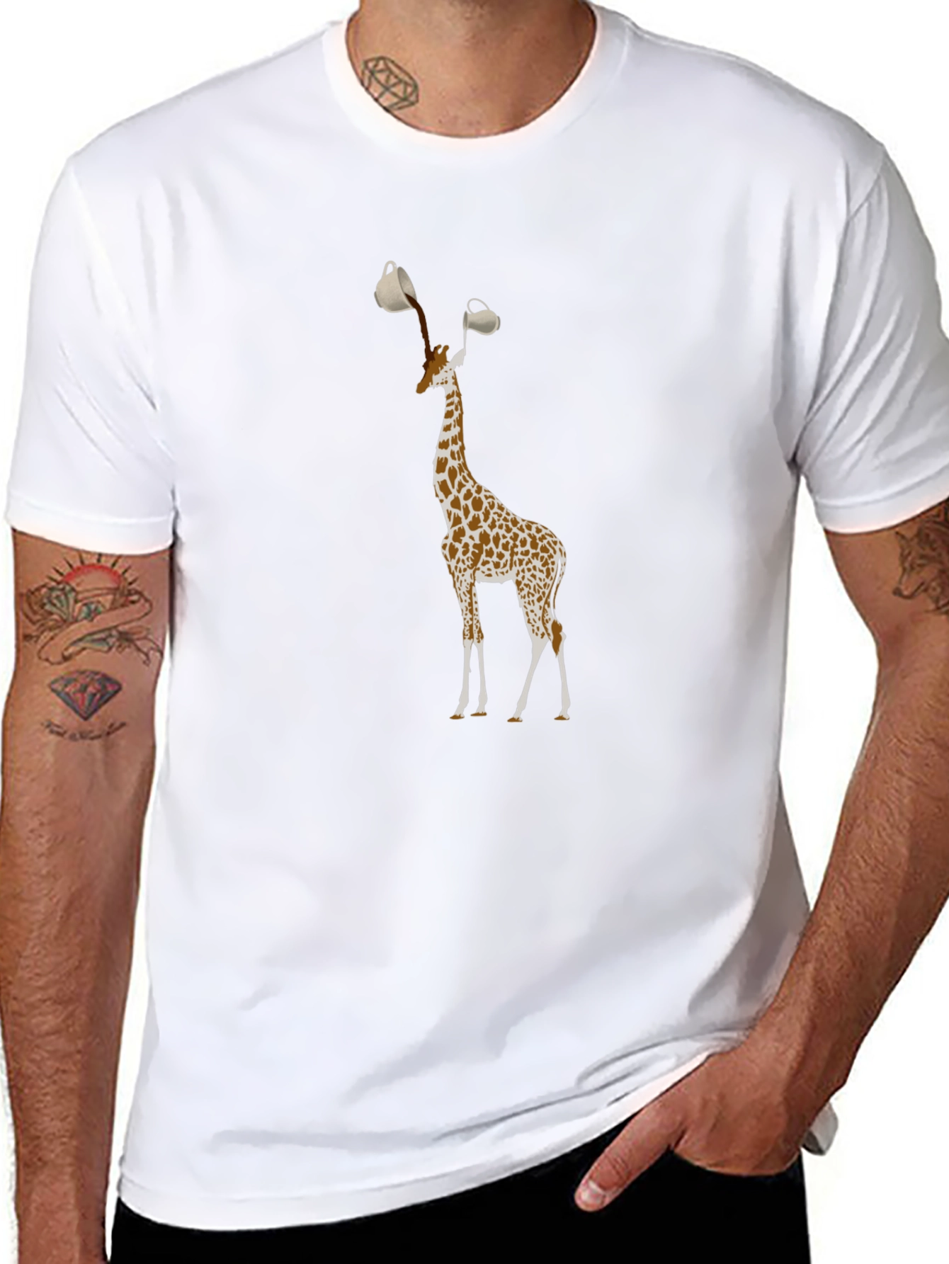 Giraffe Coffee Cup T-Shirt - Quirky Animal Tee