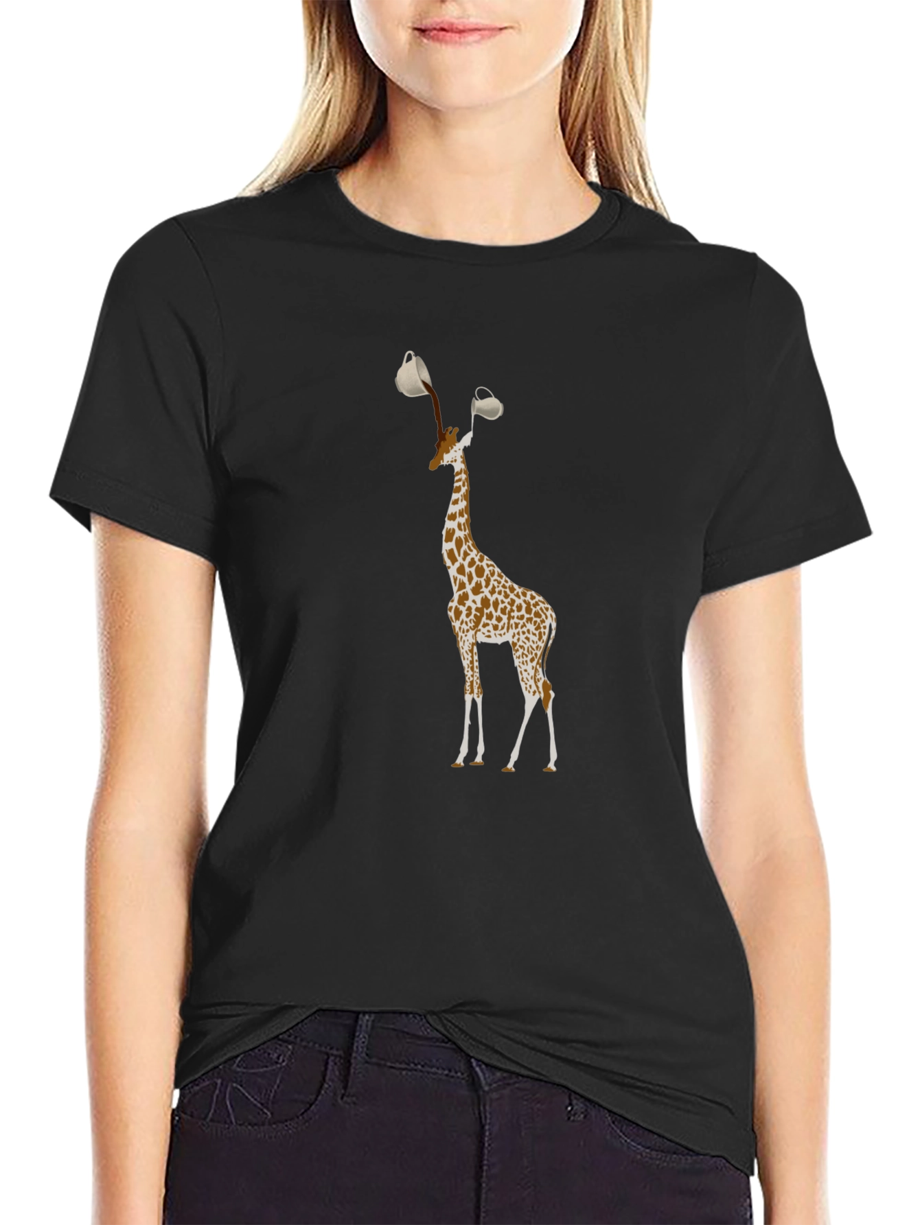 Giraffe Coffee Cup T-Shirt - Quirky Animal Tee