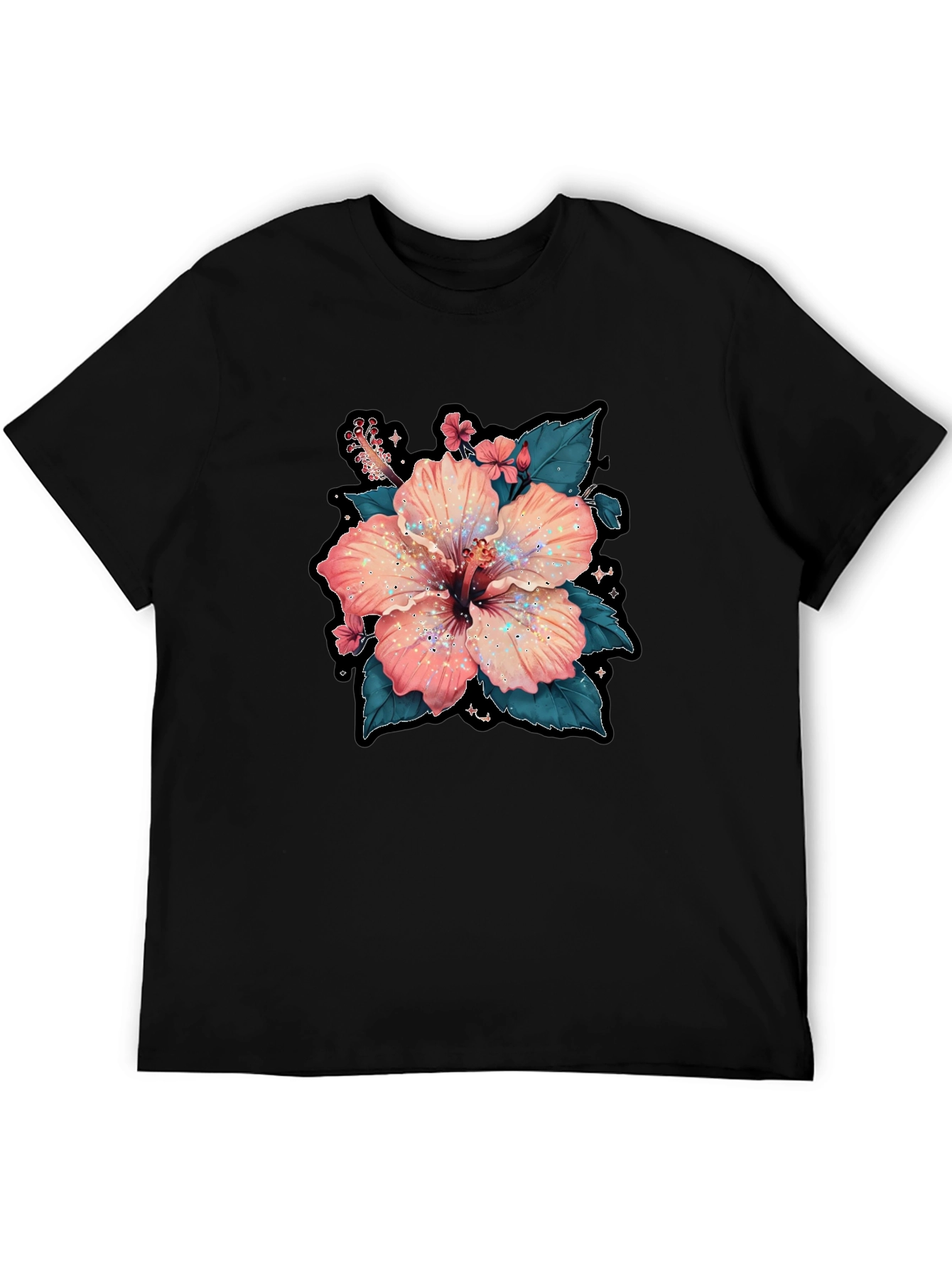 Hibiscus Flower Graphic Tee - Casual Black T-Shirt