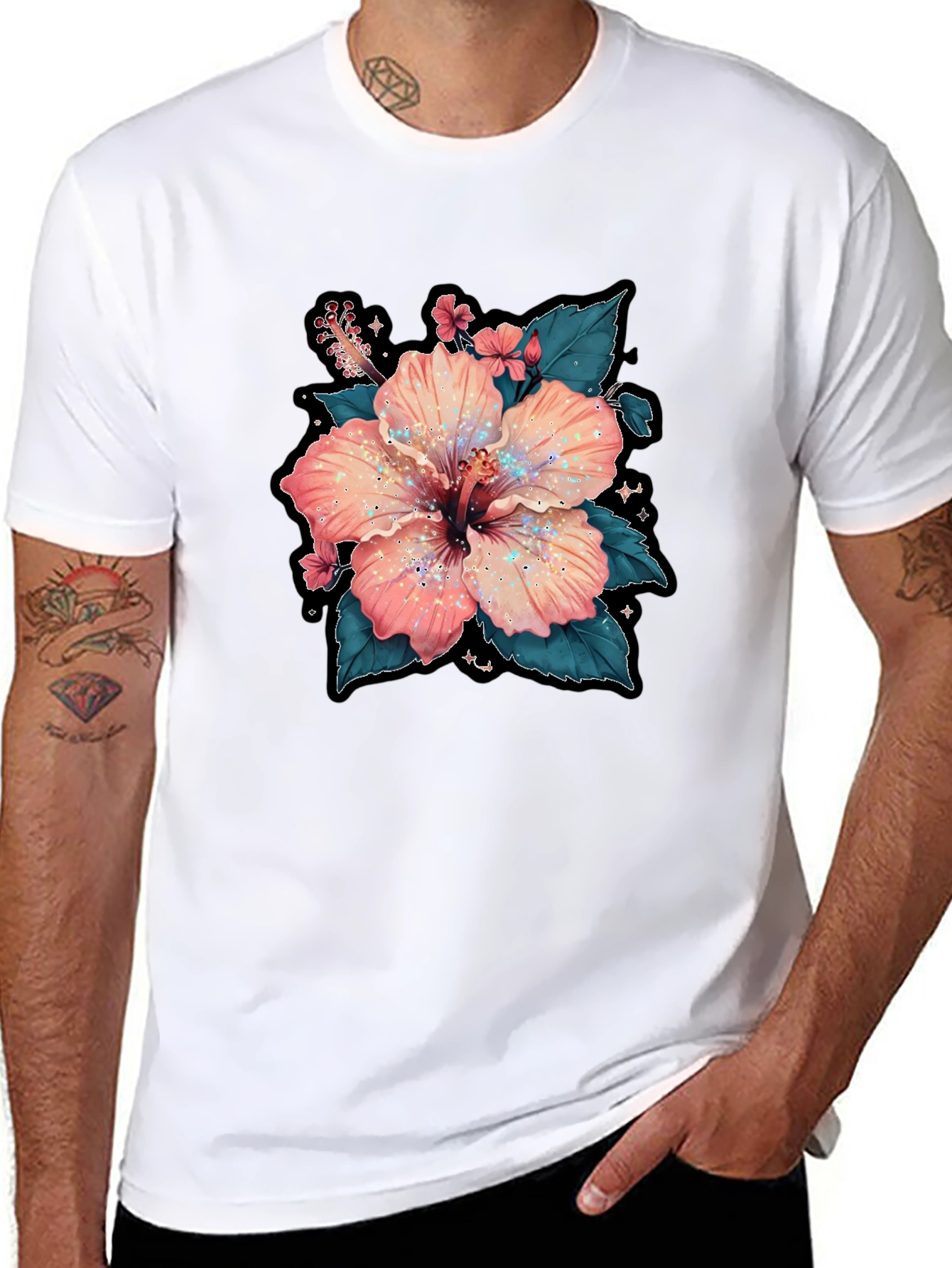 Hibiscus Flower Graphic Tee - Casual Black T-Shirt