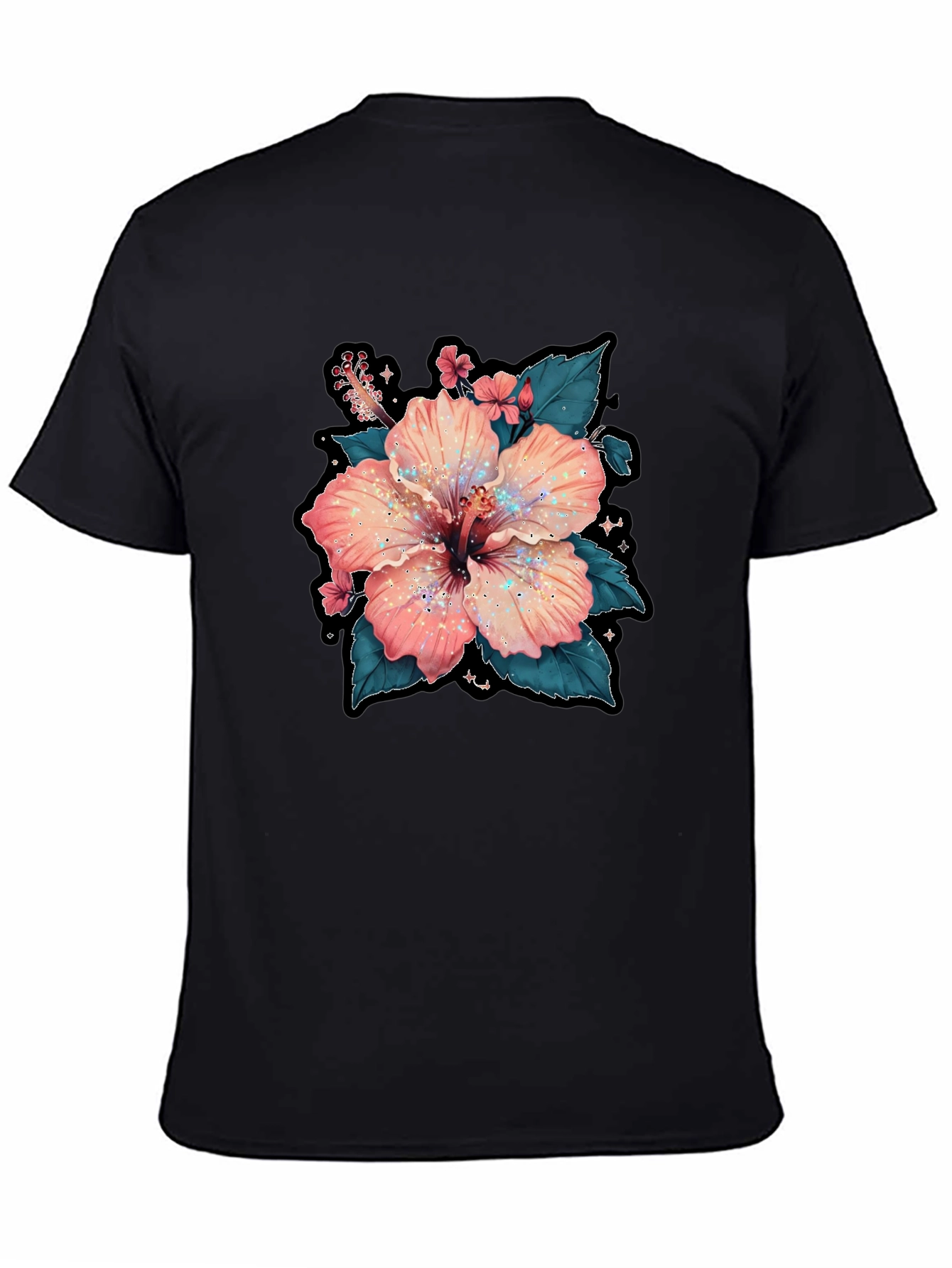 Hibiscus Flower Graphic Tee - Casual Black T-Shirt