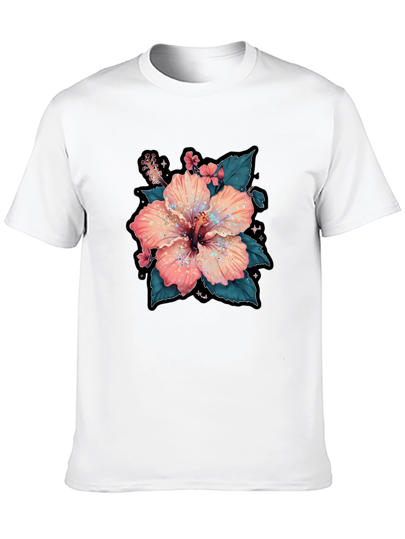 Hibiscus Flower Graphic Tee - Casual Black T-Shirt