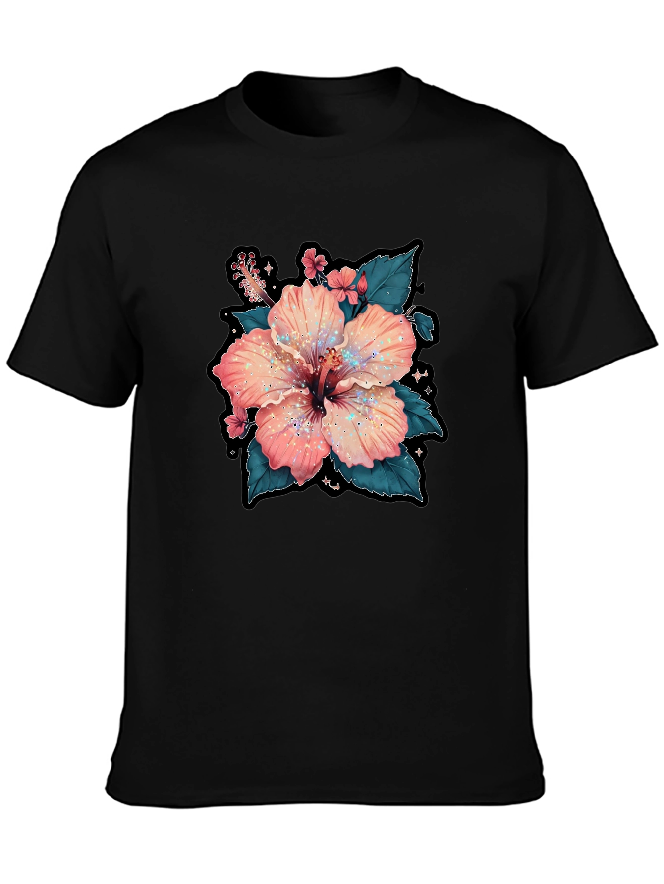 Hibiscus Flower Graphic Tee - Casual Black T-Shirt