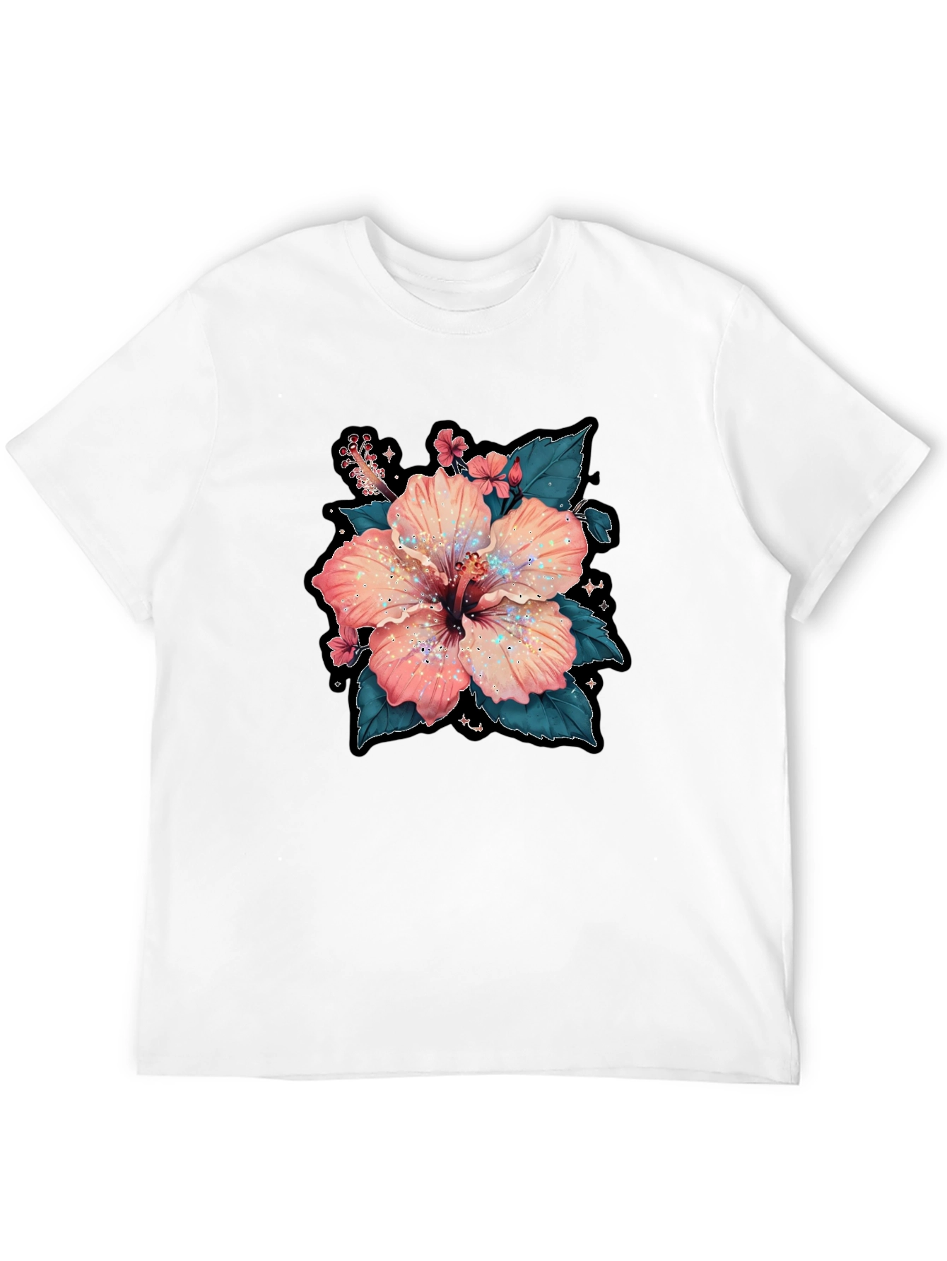 Hibiscus Flower Graphic Tee - Casual Black T-Shirt
