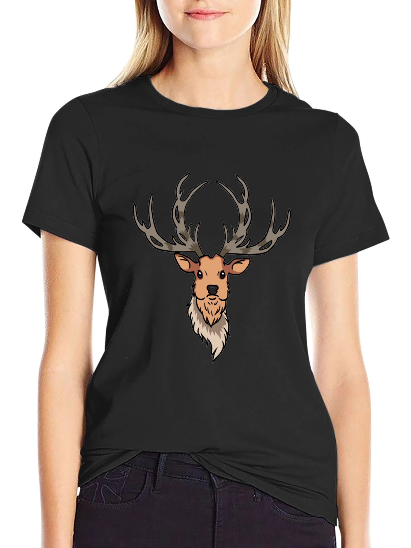 Cartoon Deer Graphic Tee - Mens Black T-Shirt