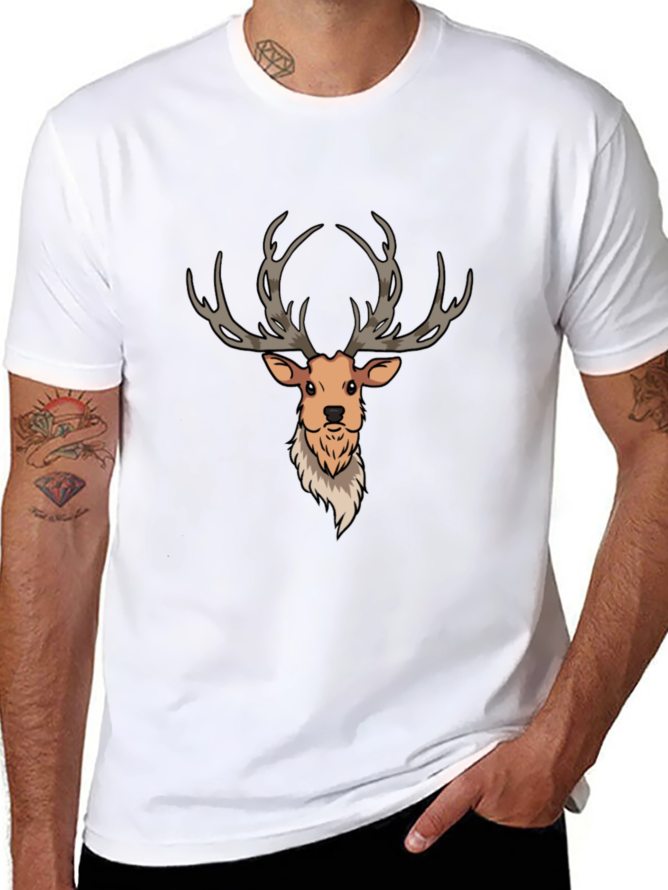 Cartoon Deer Graphic Tee - Mens Black T-Shirt