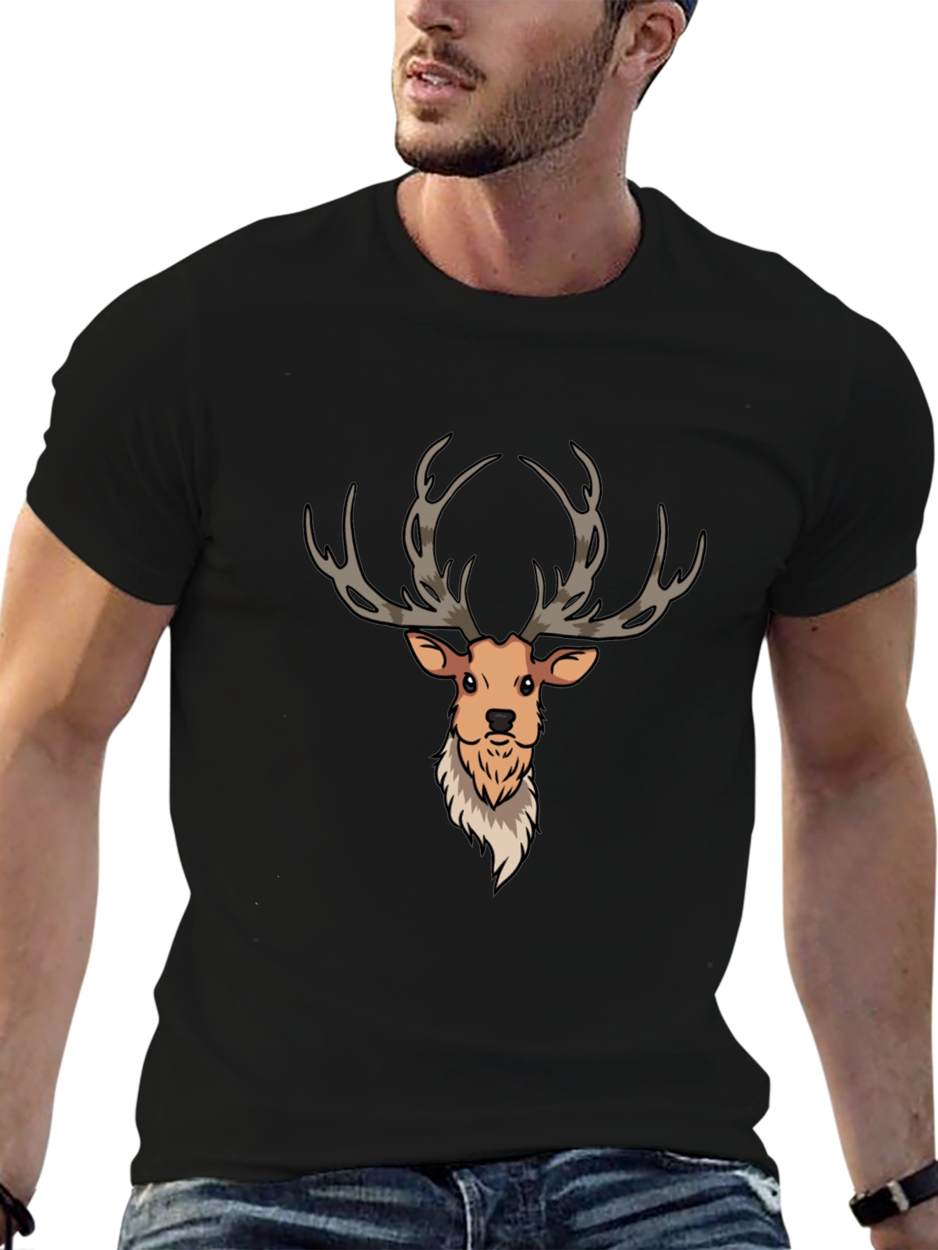 Cartoon Deer Graphic Tee - Mens Black T-Shirt